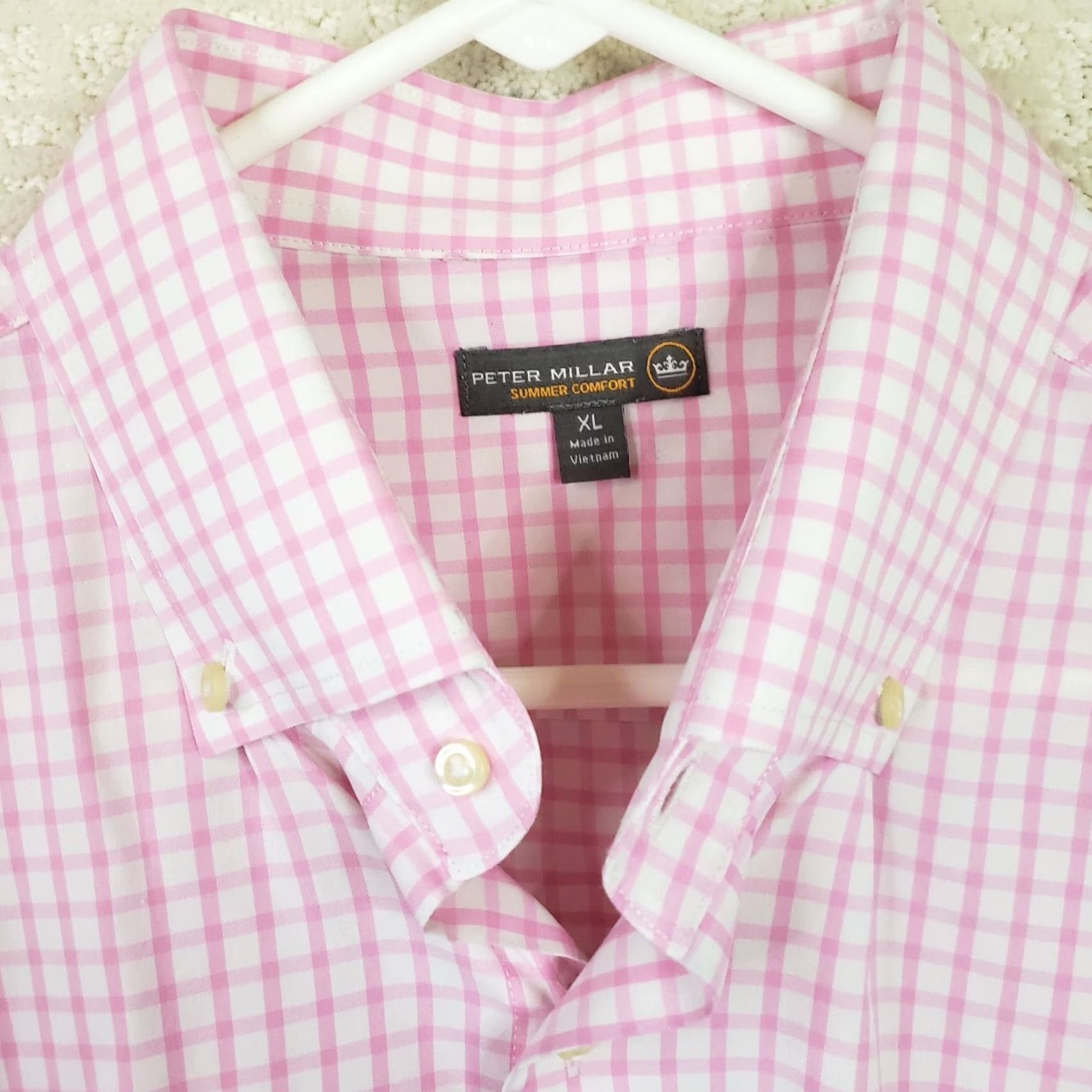 Peter Millar Peter Millar Summer Comfort Pink Check Shirt XL Mens Long Sleeve Button-Up Button-Front Embroidered Belfair Logo Size 46R - 4 Thumbnail