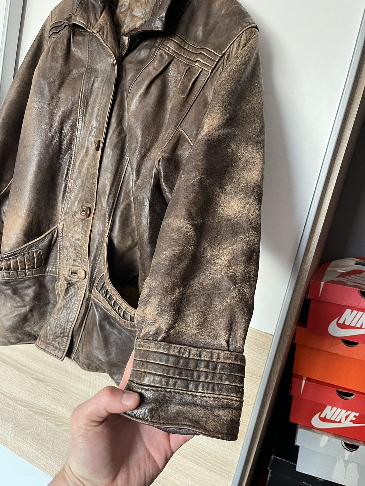 Vintage Vintage 80’s Italian Distressed Leather Jacket 90 Y2K Milita Size US M / EU 48-50 / 2 - 2 Thumbnail