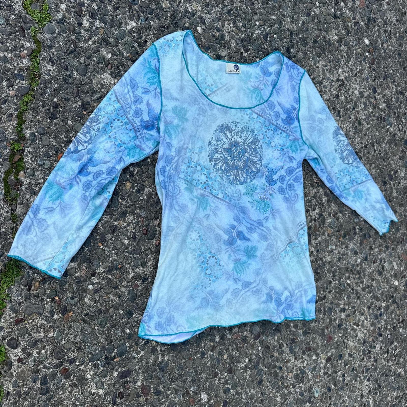 Vintage Y2K One World New Age Patterned Rhinestone Top – Size Medium Size M / US 6-8 / IT 42-44 - 2 Thumbnail