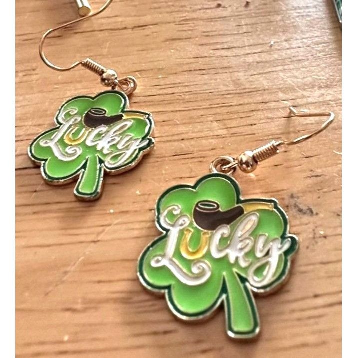 Handmade St Patricks Day Shamrock Earrings Lucky Hand Painted Metal N Size ONE SIZE - 10 Thumbnail