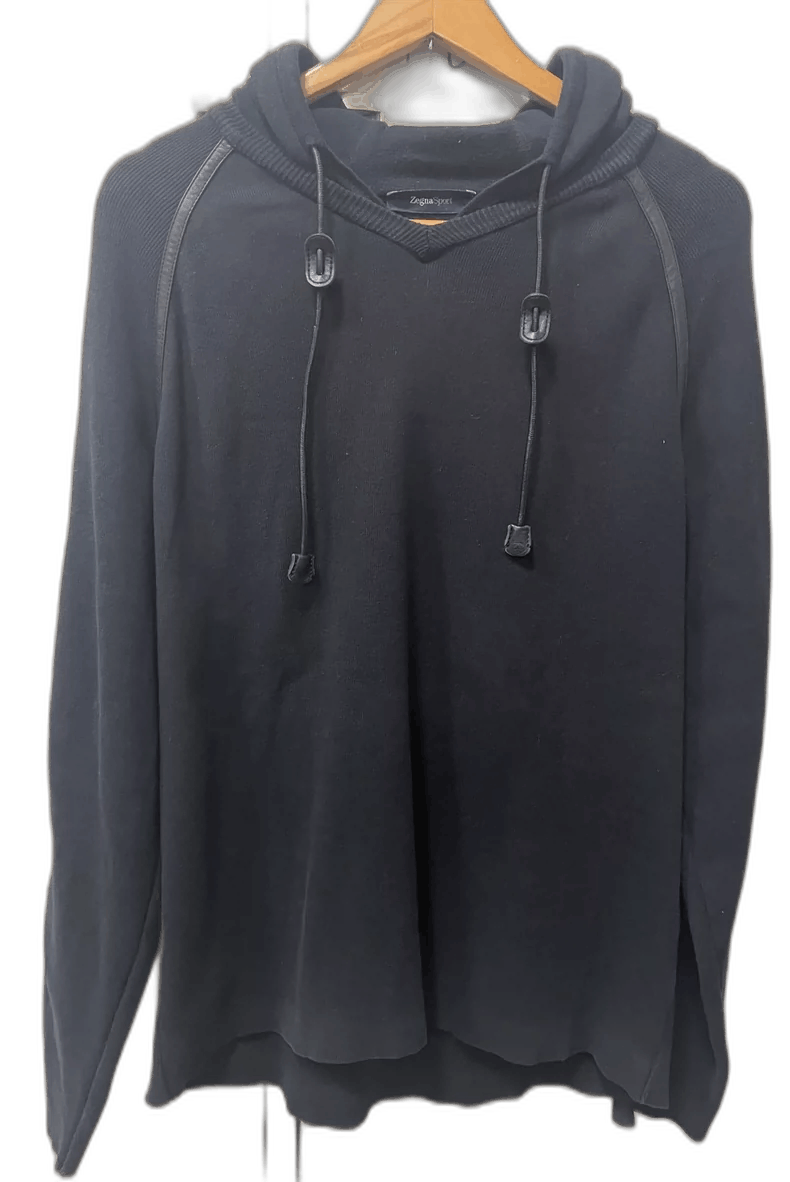 Ermenegildo Zegna Black ZegnaSport Hoodie with Lambskin Trim Size US XL / EU 56 / 4 - 1 Thumbnail