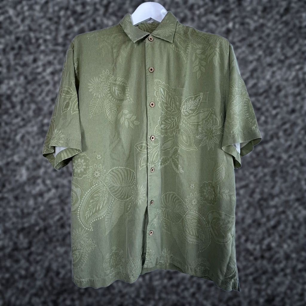 Tommy Bahama Tommy Bahama Mens Green Jacquard Floral Hawaiian Short Sleeve Button-Up Shirt XL Size US XL / EU 56 / 4 - 1 Thumbnail