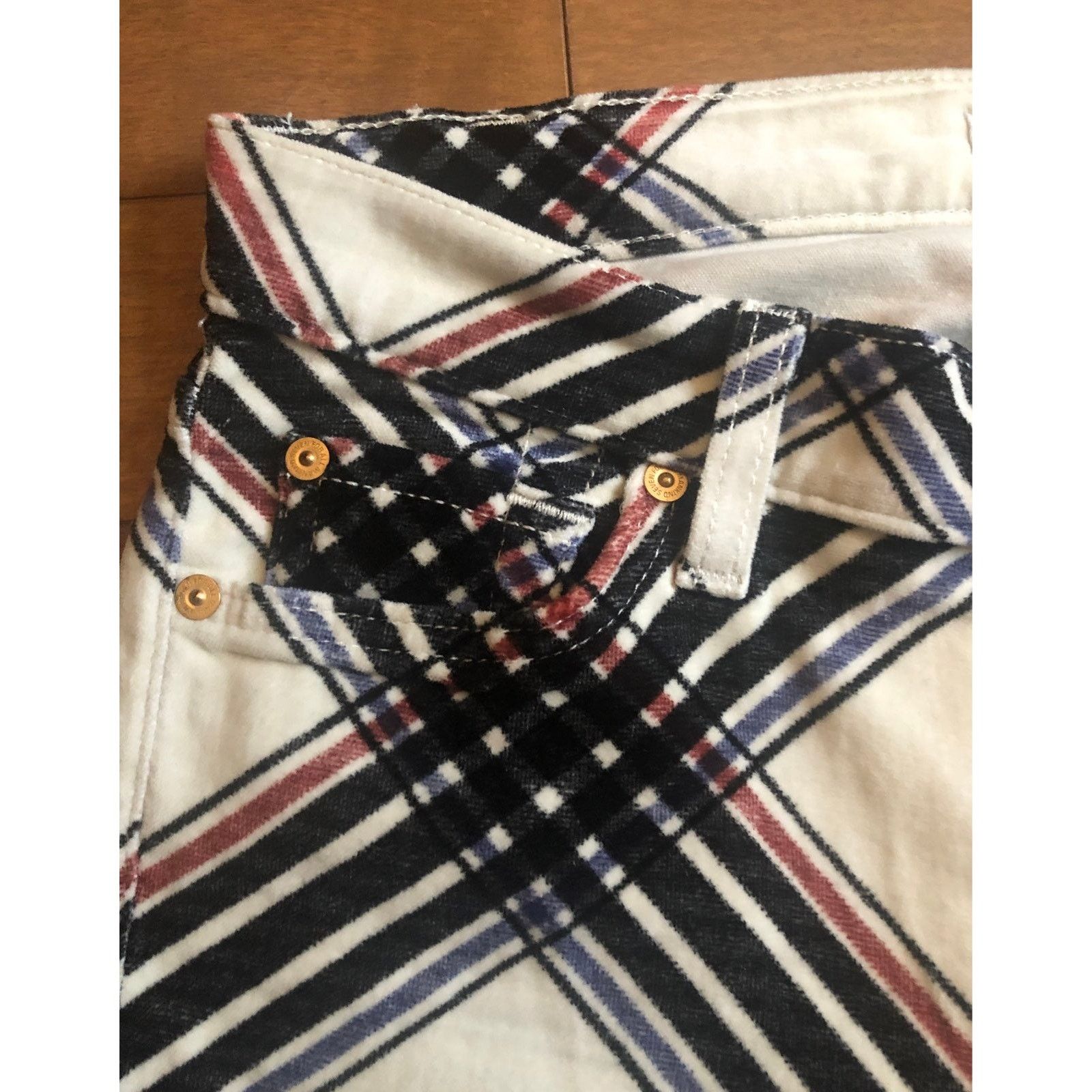 7 For All Mankind 7 for all mankind Skinny Cream Velvet Black Plaid Pants 27 Size 27" / US 4 / IT 40 - 10 Thumbnail