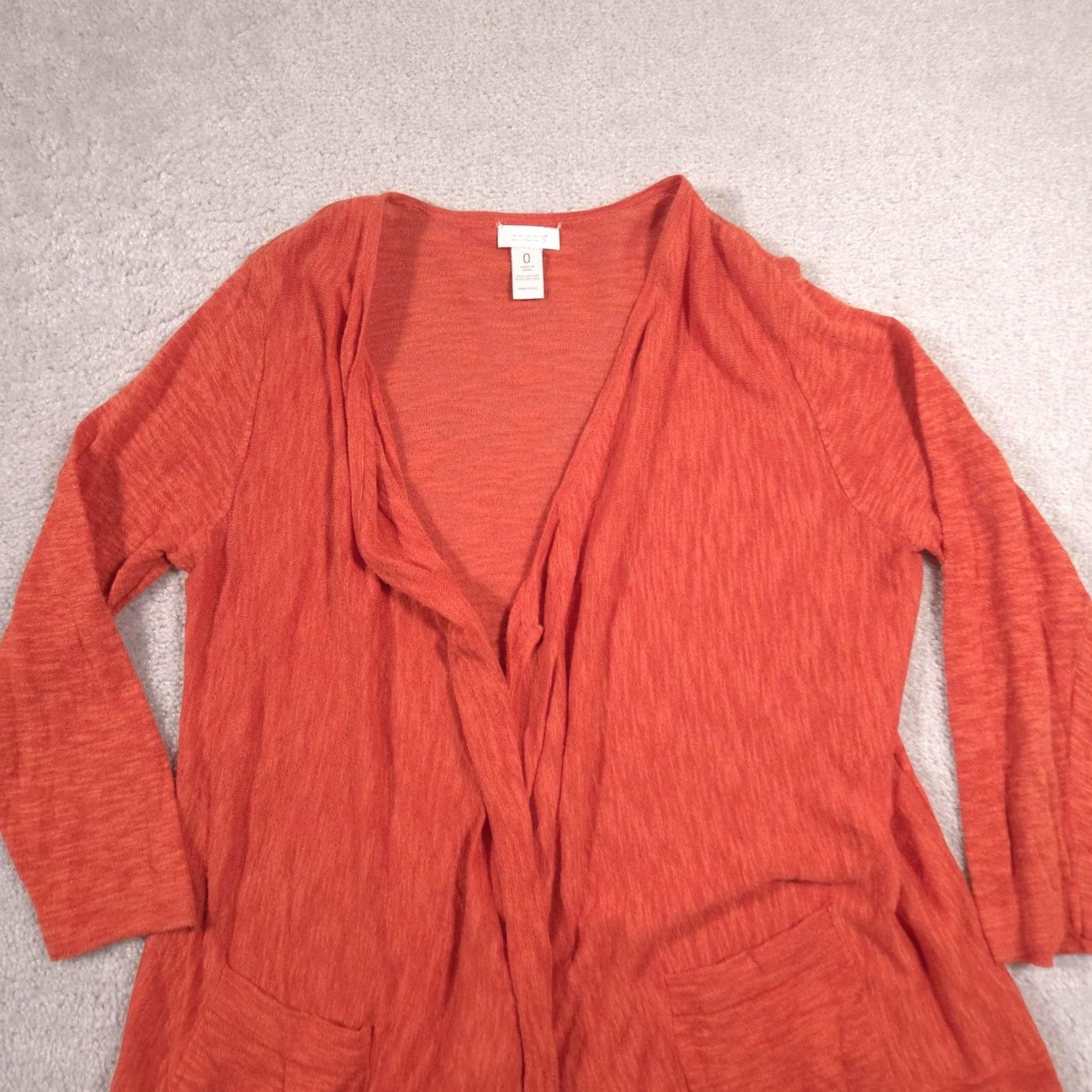 Vintage Chico's Cardigan Womens 0 Orange Cotton Viscose Knit Open Front Pockets Sweater Cardigan Knit Lightweight Casual Workwear Size XS / US 0-2 / IT 36-38 - 4 Thumbnail