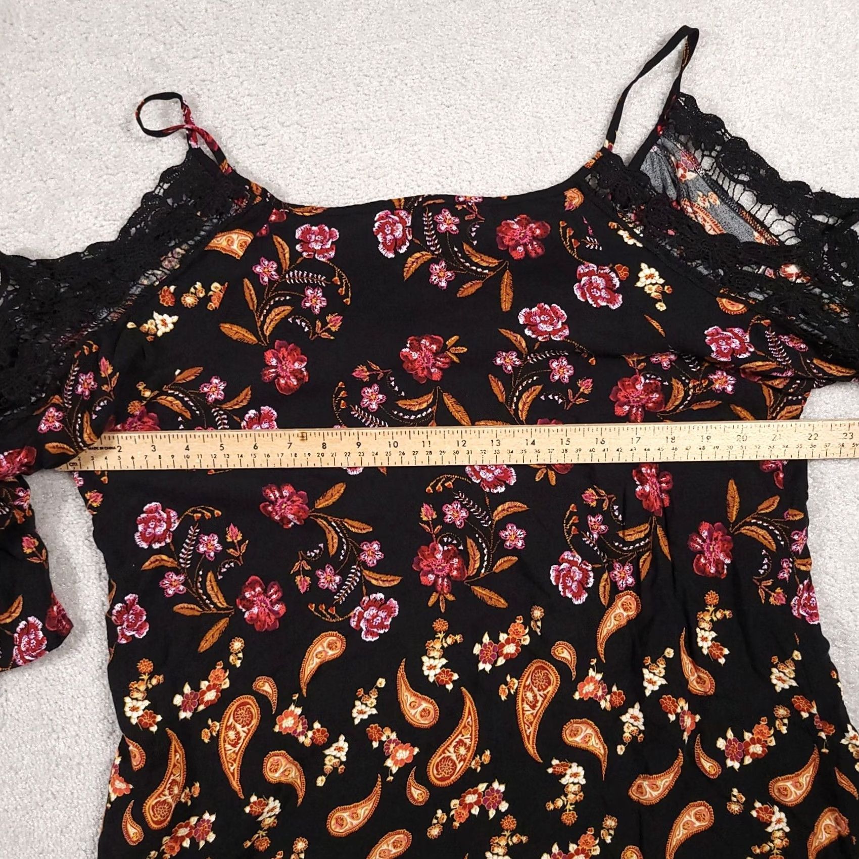 Vintage Cato Shirt Women's 18/20W Paisley Boho Blouse 3/4 Sleeve Crochet Cold Shoulder Size 3XL / US 20-22 - 6 Thumbnail