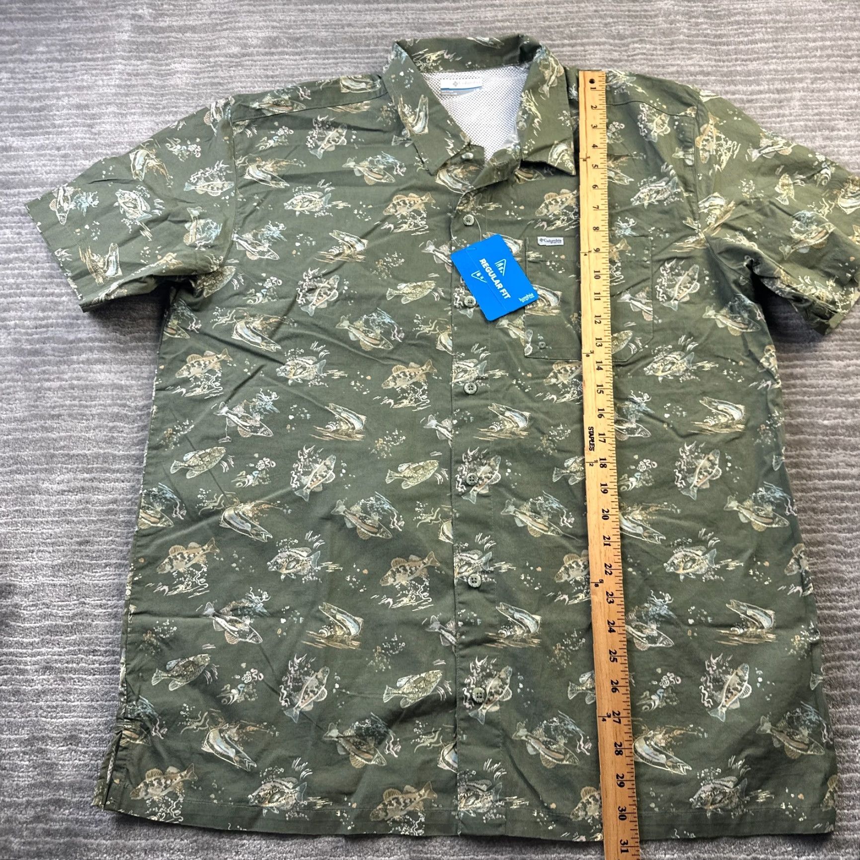 Vintage Columbia Shirt Mens Large Green PFG Button-Up Short Sleeve Casual Outdoor Breathable Pockets nocuh? Size US L / EU 52-54 / 3 - 8 Thumbnail