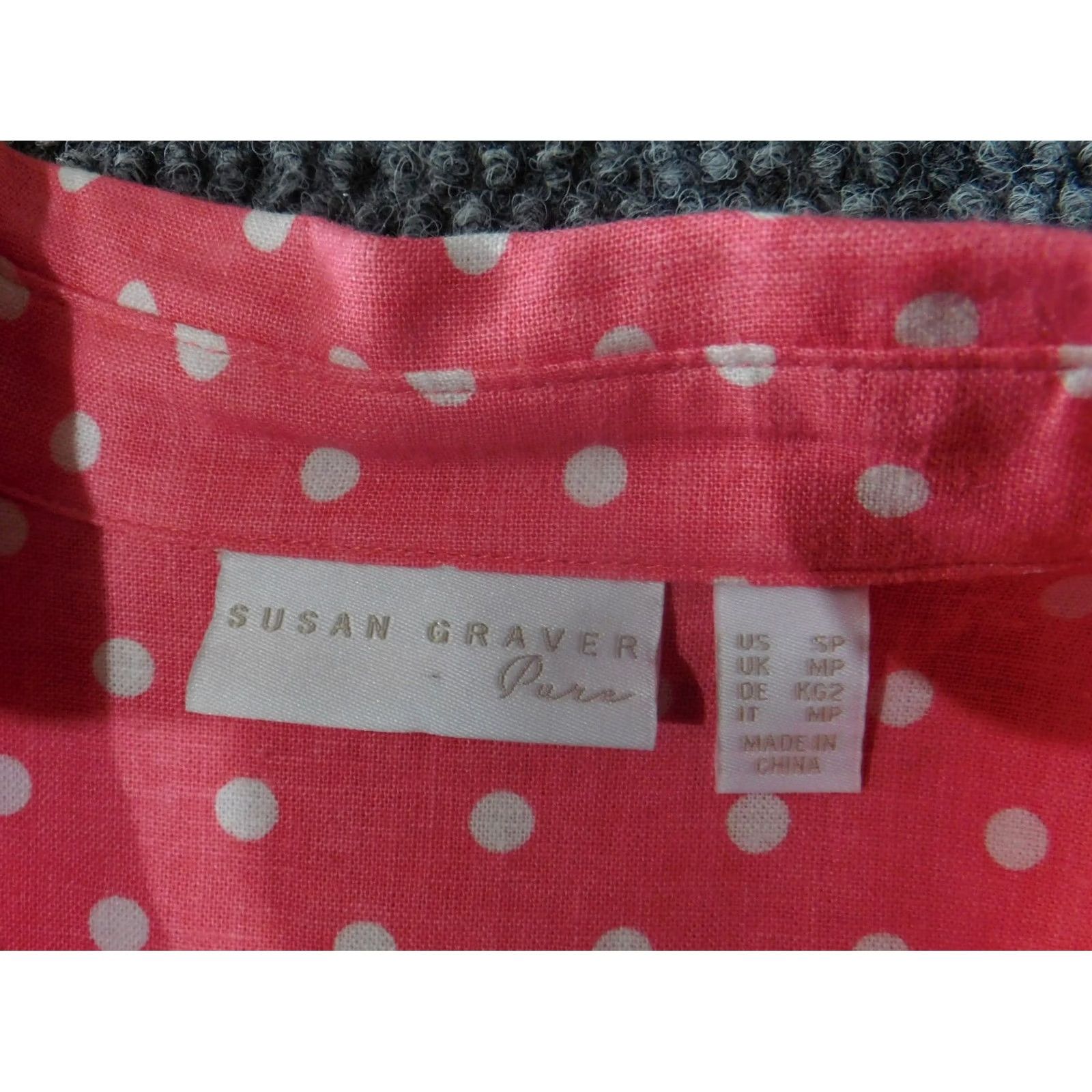 Vintage Susan Graver Blouse Womens PS Pink Linen Button Front Polka Dot Collared Casual Size S / US 4 / IT 40 - 6 Thumbnail
