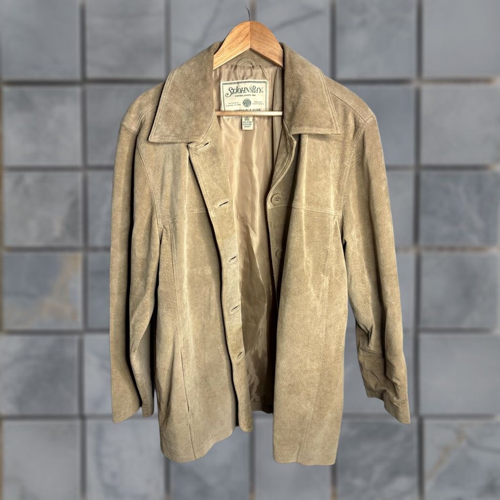 Vintage VINTAGE St. John's Bay Jacket Womens Large Tan Washable Suede Button Front Car Coat Size L / US 10 / IT 46 - 1 Thumbnail