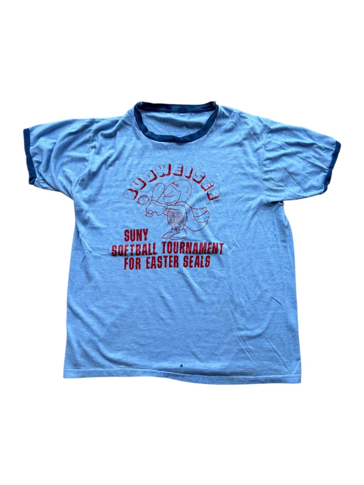 Budweiser *RARE* 1970s BUDWEISER BUD MAN BEER BASEBALL RINGER TEE Size US L / EU 52-54 / 3 - 6 Thumbnail