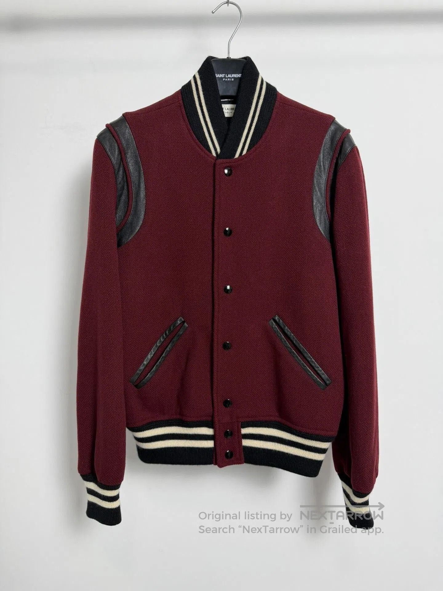 Saint Laurent Paris Saint Laurent Burgundy Leather Baseball Jacket. Size US S / EU 44-46 / 1 - 1 Thumbnail
