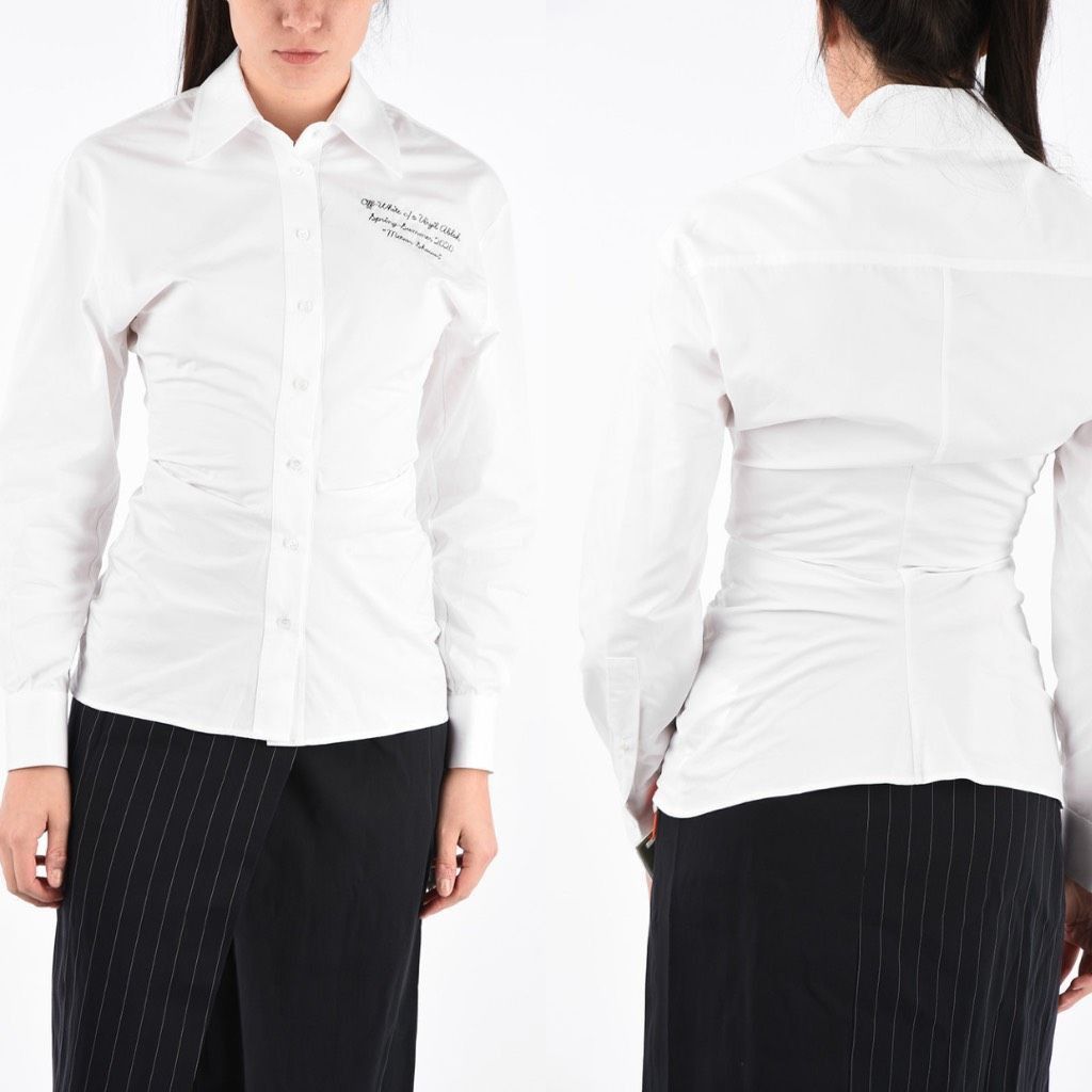 Off-White Off-White Top Embroidered Poplin Long Sleeve Draped Button U Size XS / US 0-2 / IT 36-38 - 10 Thumbnail