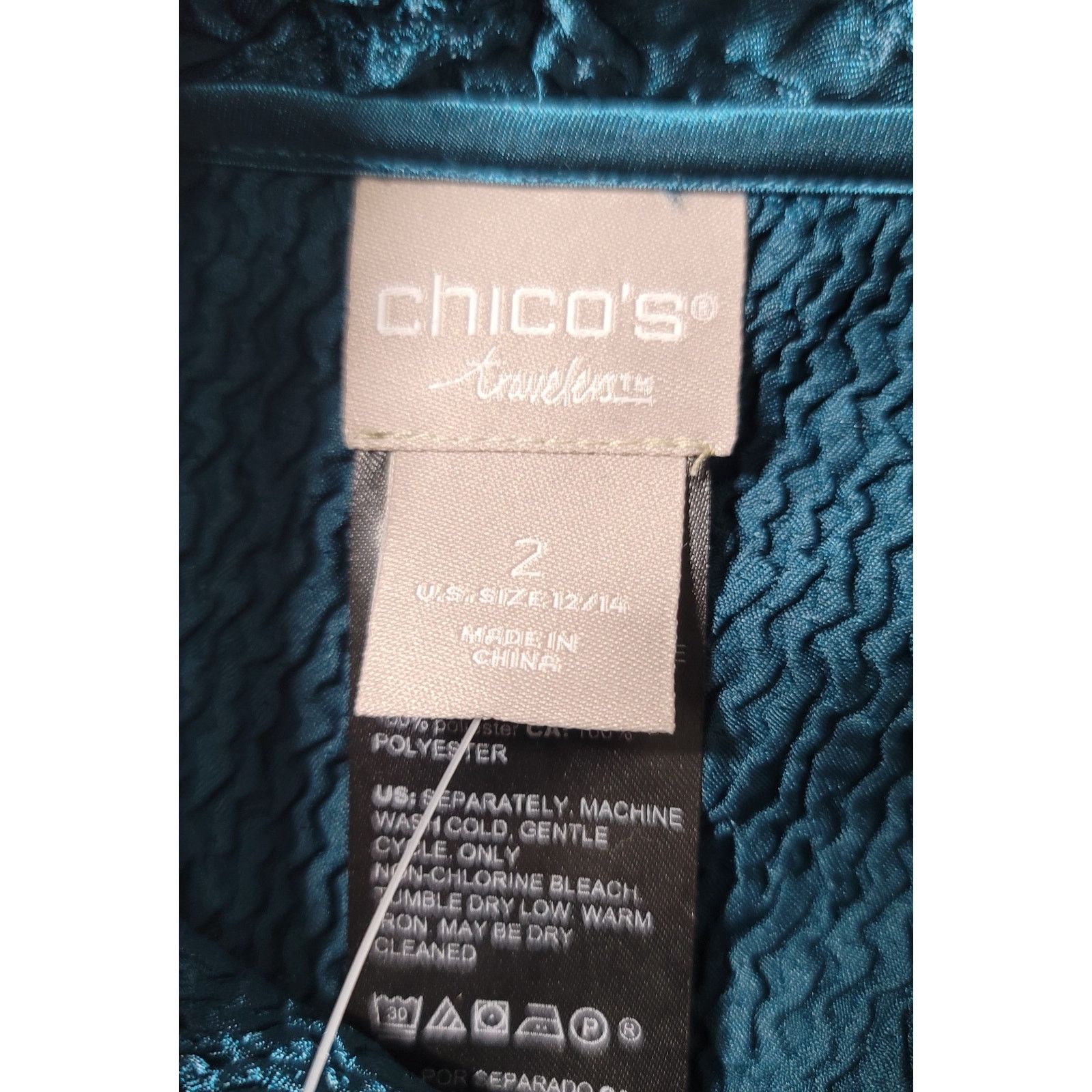Chicos Chico's Traveler Striking Teal Crushed Short Jacket 2 L NWT Size L / US 10 / IT 46 - 4 Thumbnail