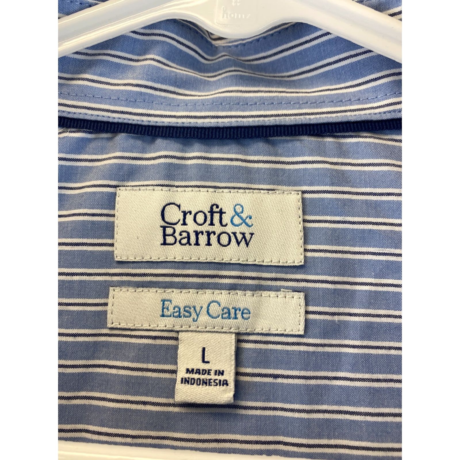 Croft & Barrow VINTAGE Croft & Barrow Men's Dress Shirt Long Sleeve Large Blue Stripes Casual Business Formal 77-25 Size 42R - 6 Thumbnail