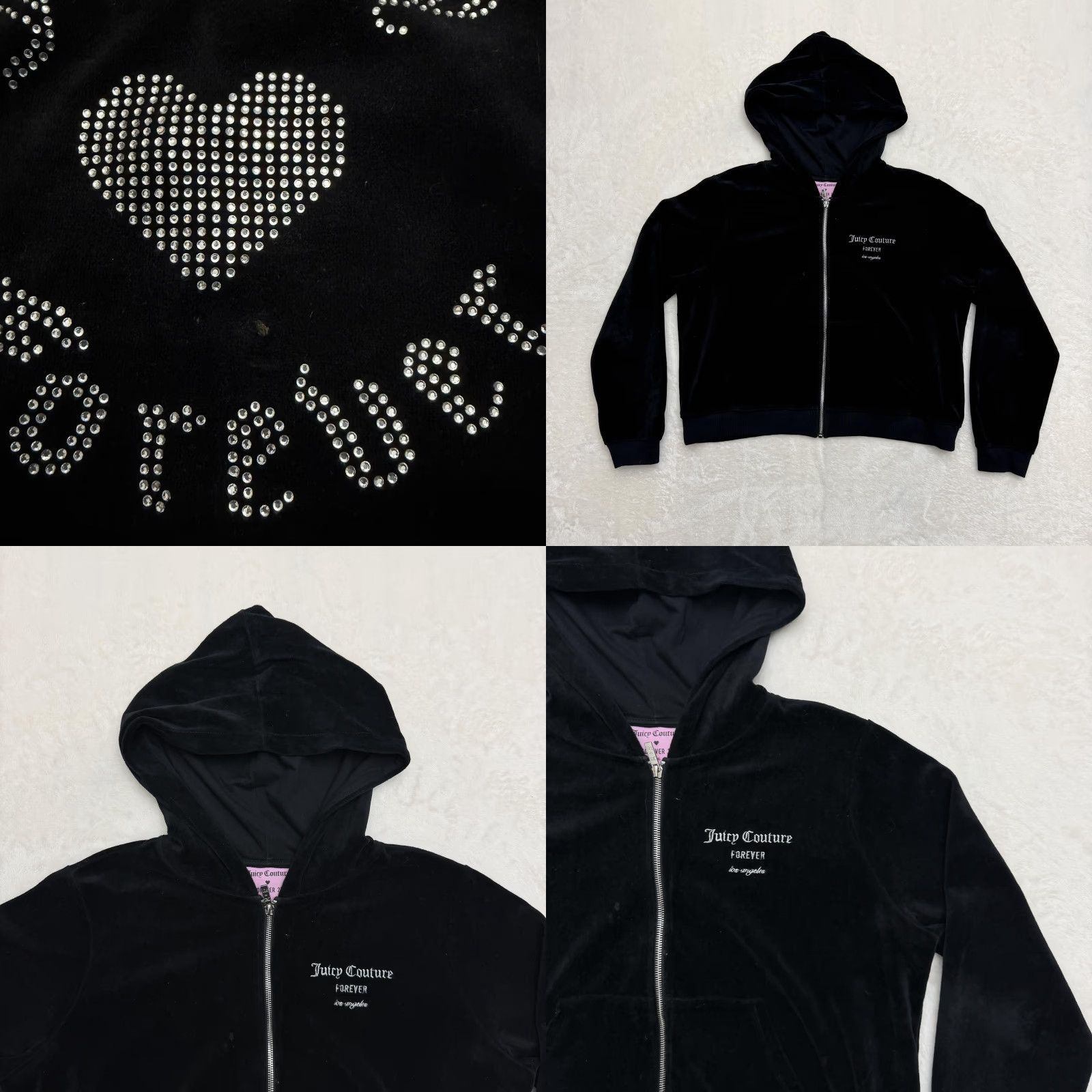 Juicy Couture VINTAGE Juicy Couture Forever 21 Jacket Hood 0X Women Black Velour Zip Heart Rhinestone Hoodie Size XL / US 12-14 / IT 48-50 - 8 Thumbnail