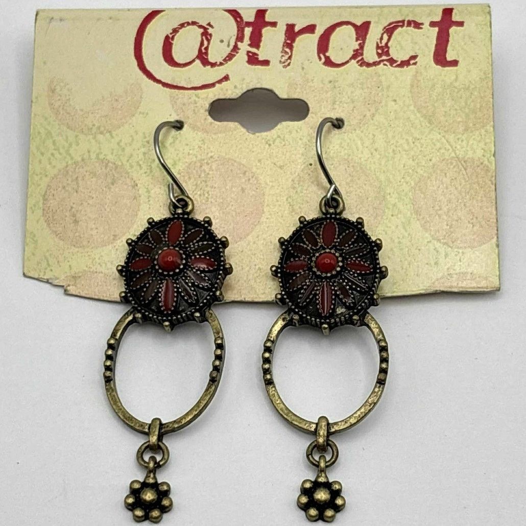 Other Gold & Red Floral Earrings Size ONE SIZE - 2 Thumbnail