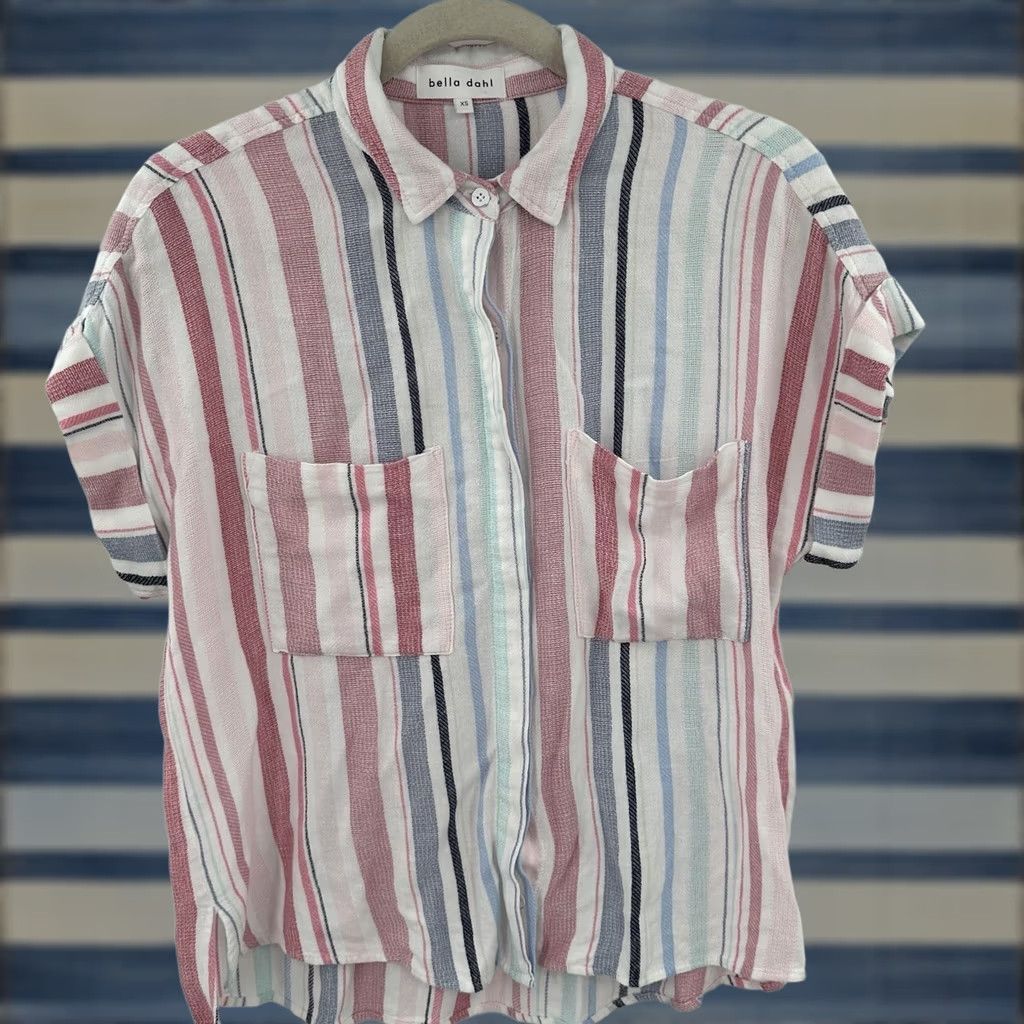 Bella Dahl Bella Dahl Womens XS Button Down Shirt Short Sleeve Multicolor Striped Pocketed Collared Bohemian Beachy Summer Casual Mens Womens Size XS / US 0-2 / IT 36-38 - 1 Thumbnail