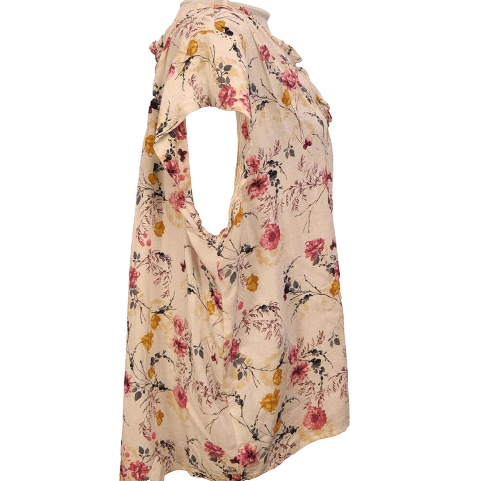Buffalo David Bitton BUFFALO Size 2XL Blouse White Floral Shirt Tie Front Size XXL / US 16-18 / IT 52-54 - 6 Thumbnail