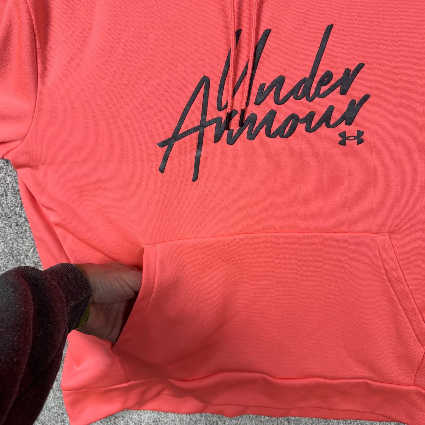 Under Armour Under Armour Hoodie Mens Large Coral Pink Pullover Fleece Script Logo Sweatshirt Size US L / EU 52-54 / 3 - 7 Thumbnail