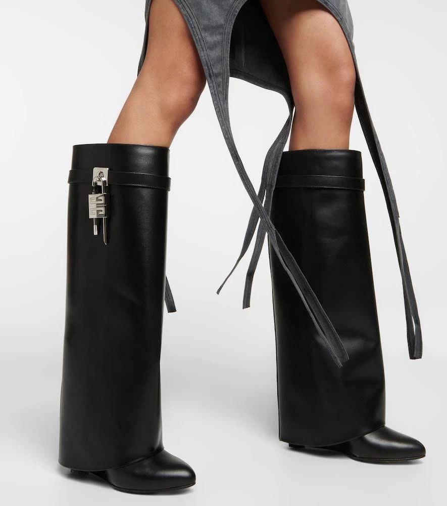 Givenchy o1srvl11e1224 Shark Lock Leather Boots in Black Size US 11.5 / IT 41.5 - 4 Thumbnail