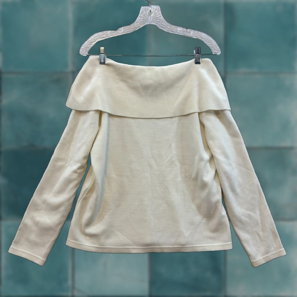 Vintage VINTAGE Off Shoulder Sweater Top Large XL White Cream Ivory Knit Cold Shoulder Women L Sweater Pullover Size L / US 10 / IT 46 - 1 Thumbnail