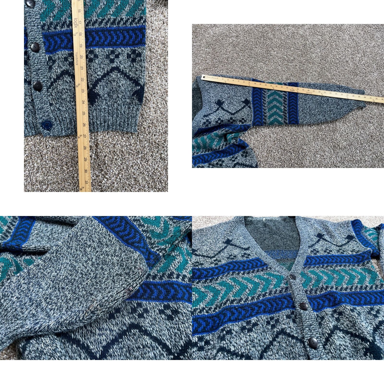Vintage VINTAGE 80s Geometric Cardigan Sweater Adult Large Gray Preppy Acrylic Mens Size US L / EU 52-54 / 3 - 8 Thumbnail