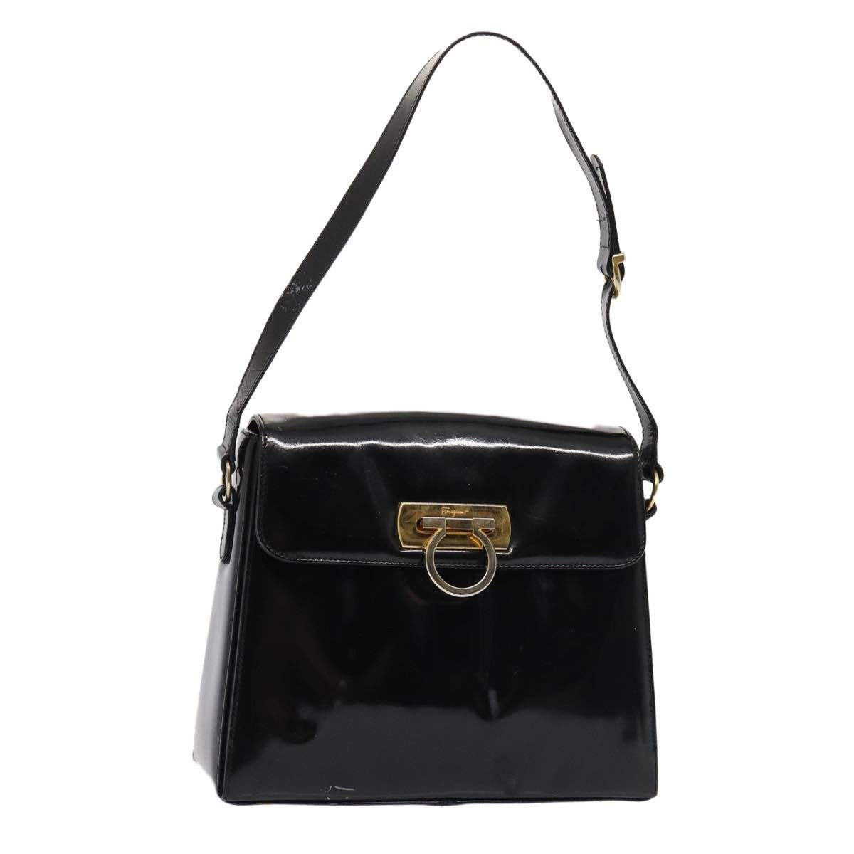 Salvatore Ferragamo Gancini Black Patent Leather Shoulder Bag (Pre-Owned) Size ONE SIZE - 1 Thumbnail