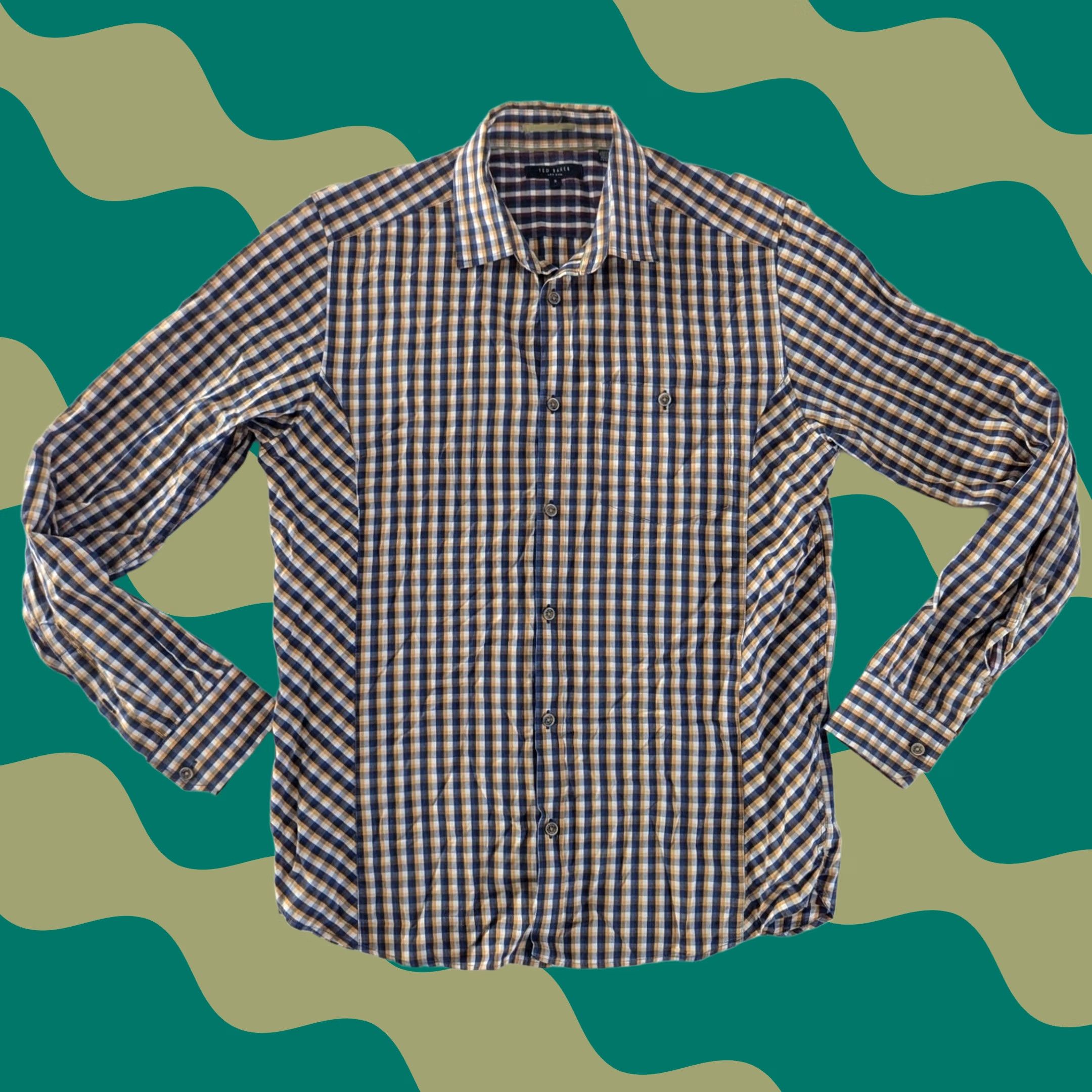 Ted Baker Ted Baker London Plaid Button-Down Shirt Mens Long Sleeve Blue Yellow 3 (US M) Size US S / EU 44-46 / 1 - 1 Thumbnail