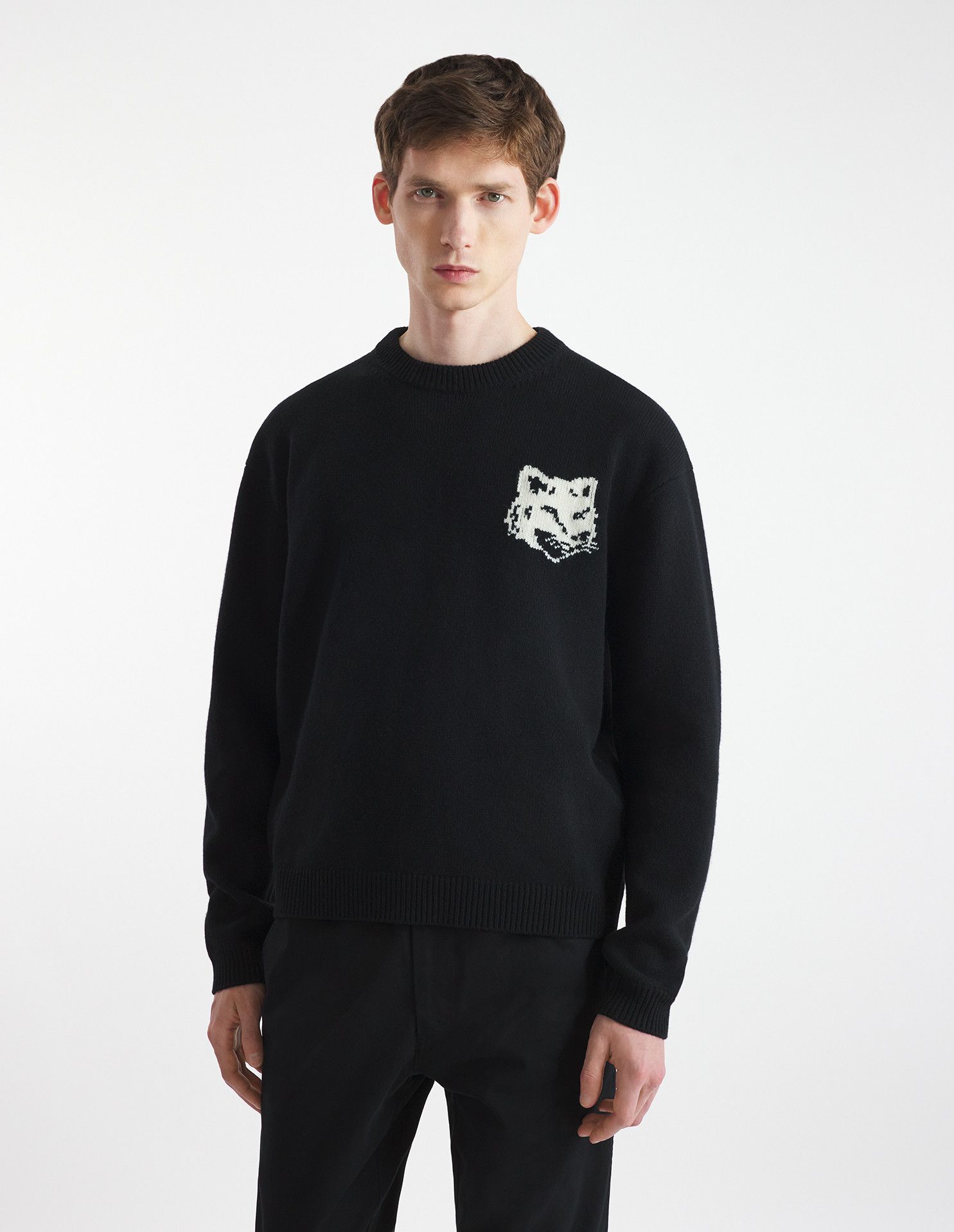 Maison Kitsune o1s22i1n1124 Fox Head Wool Sweater in Black Size US M / EU 48-50 / 2 - 3 Thumbnail