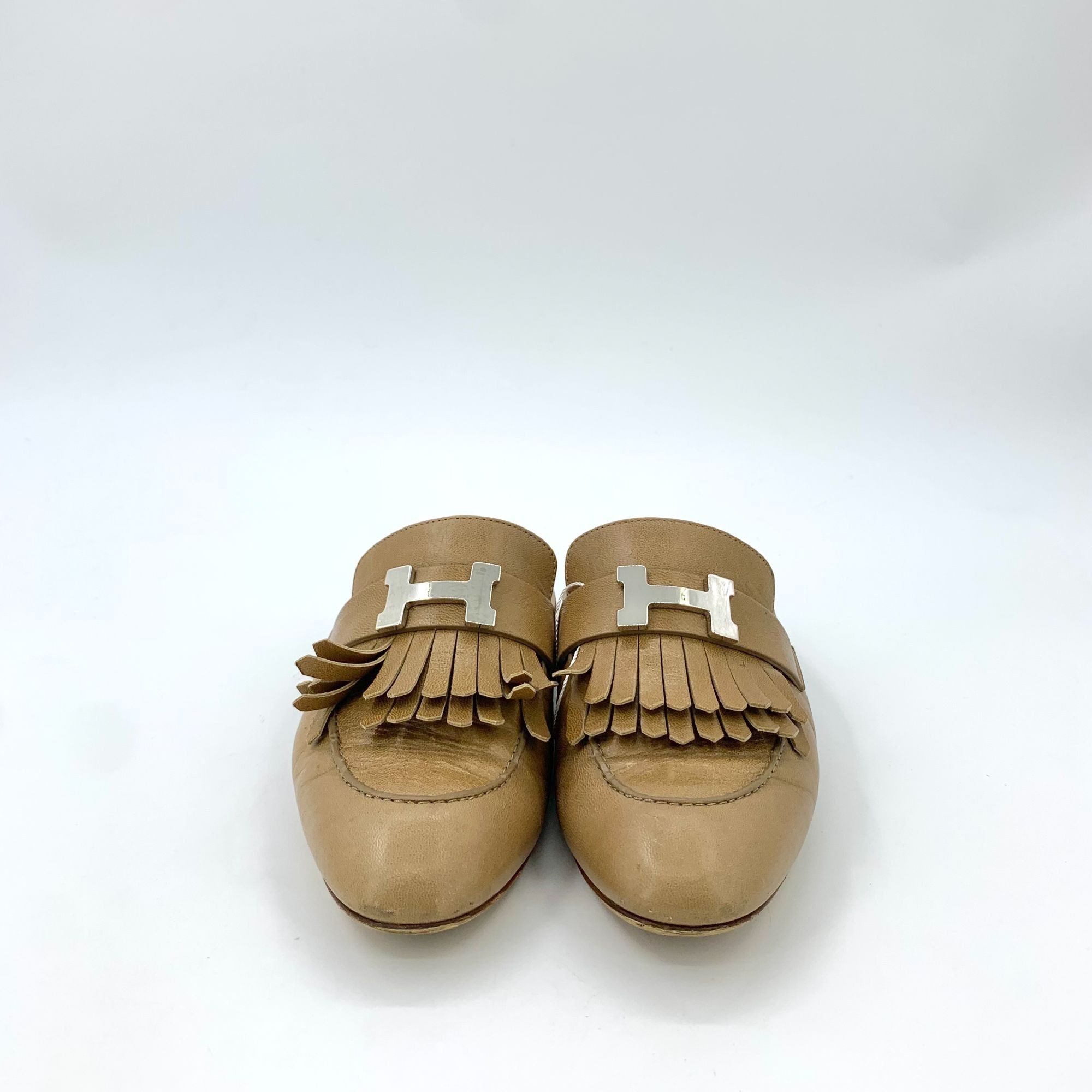 Hermes Hermes Tan Leather Fringe Slip-On Loafers With Silver Hardwa Size US 6.5 / IT 36.5 - 3 Thumbnail