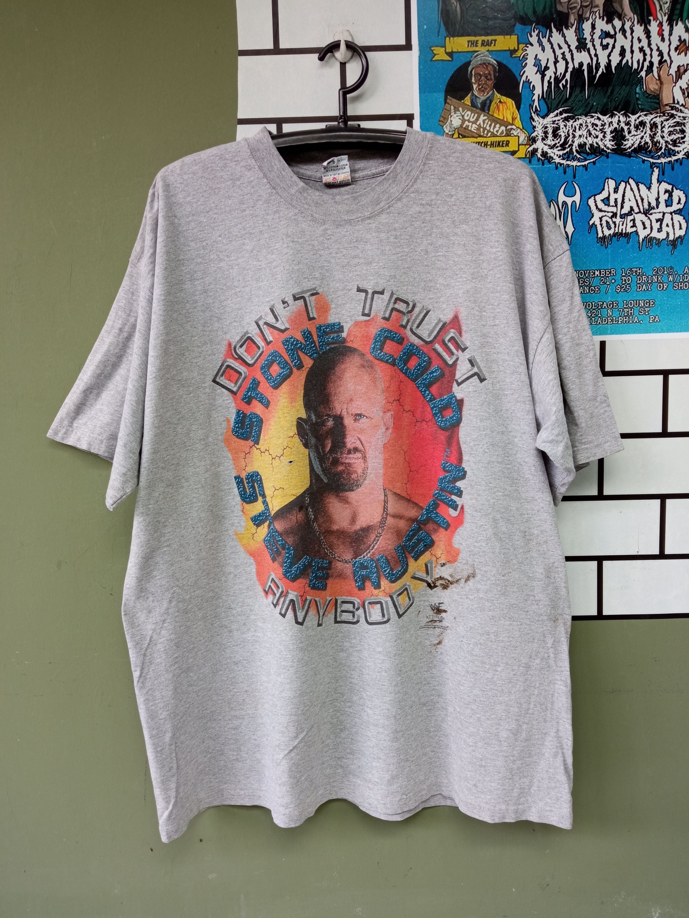 image of Made In USA x Vintage Stone Cold Steve Austin Wcw Wwf Wrestling Vintage T Shirt in Grey (Size XL)