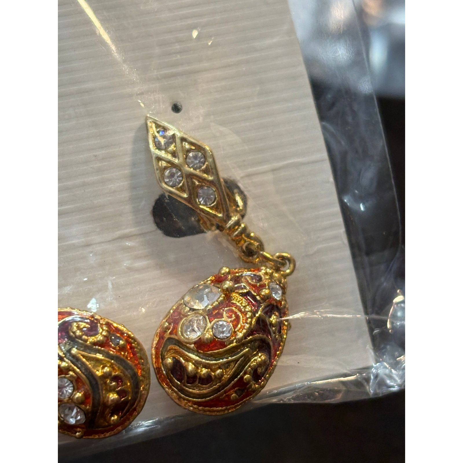 Other Vintage 1980s Gold Tone Enamel Rhinestone Dangle Size ONE SIZE - 2 Thumbnail