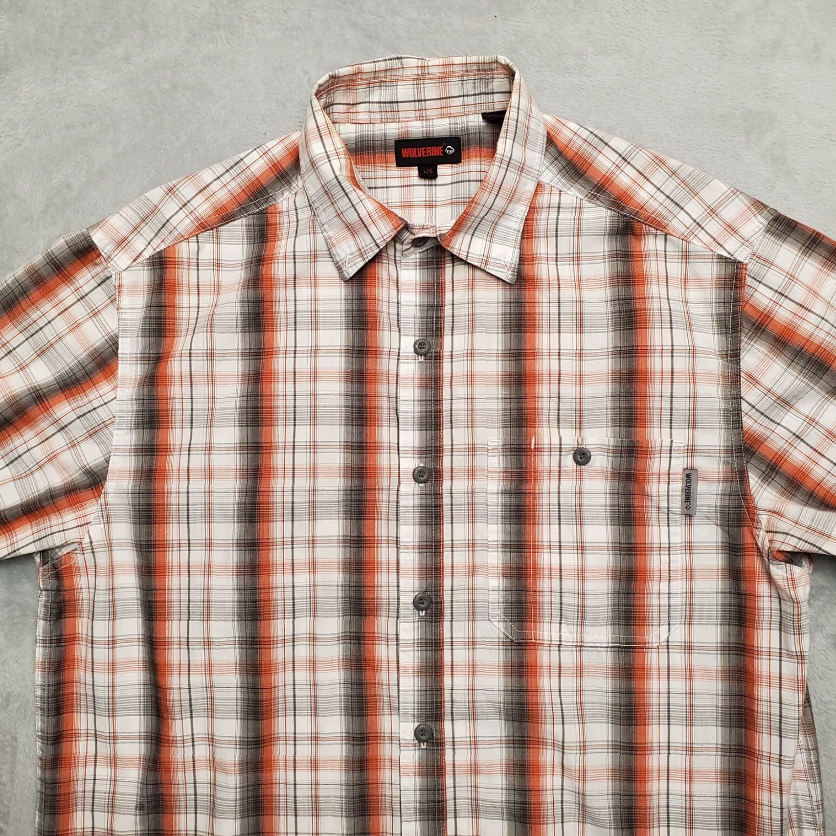 Vintage Wolverine Shirt Mens Orange Gray Plaid Short Sleeve Cotton Summer Outdoor Casual Shirt Size US L / EU 52-54 / 3 - 2 Thumbnail