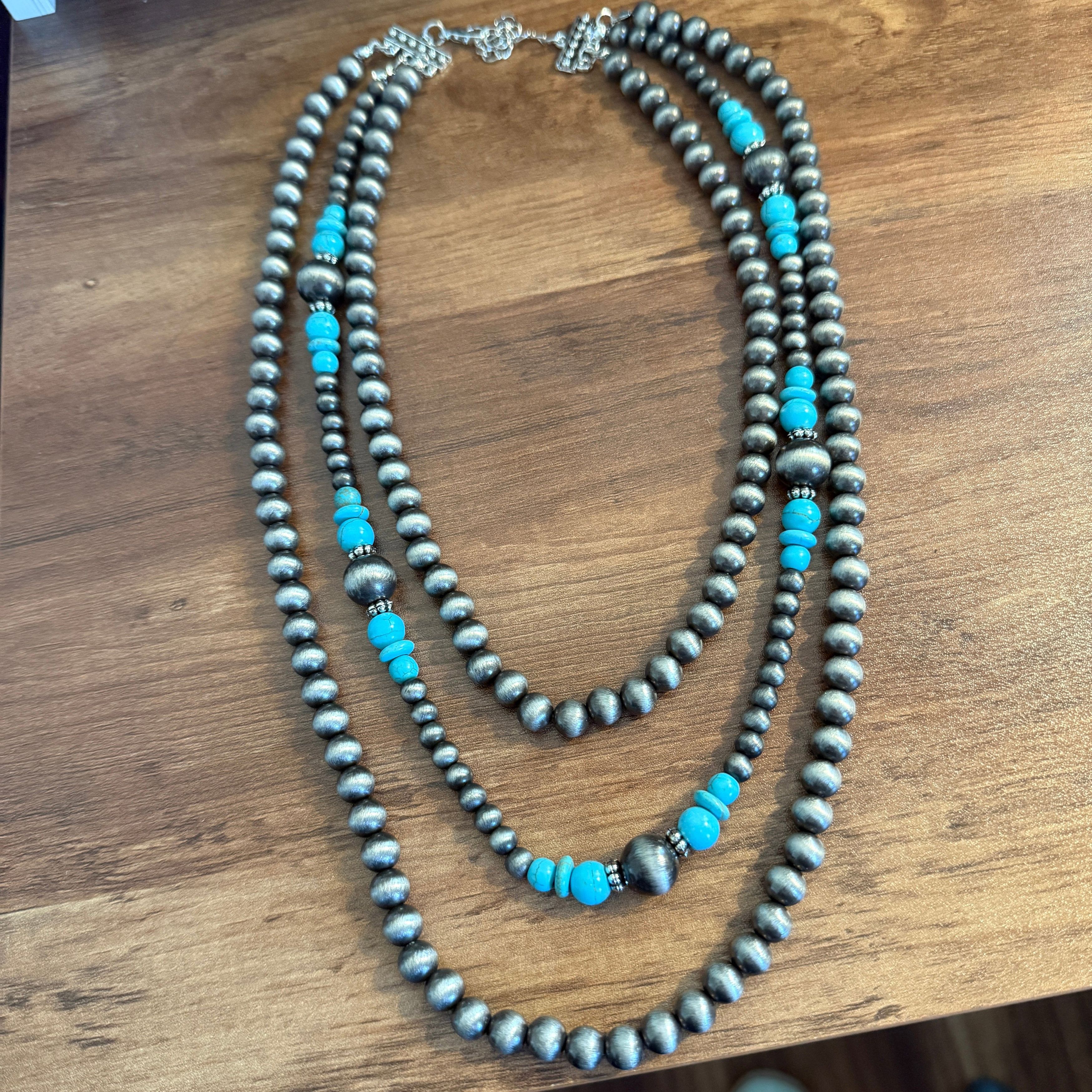 Other Vintage Style Multi Layer Turquoise Faux Pearl Necklace Size ONE SIZE - 4 Thumbnail