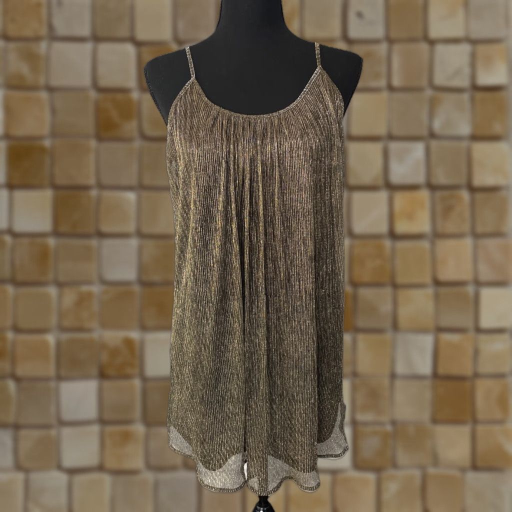 Vintage VINTAGE Paper Crane Metallic Mini Dress Size Medium Gold Sleeveless Womens Size M / US 6-8 / IT 42-44 - 1 Thumbnail