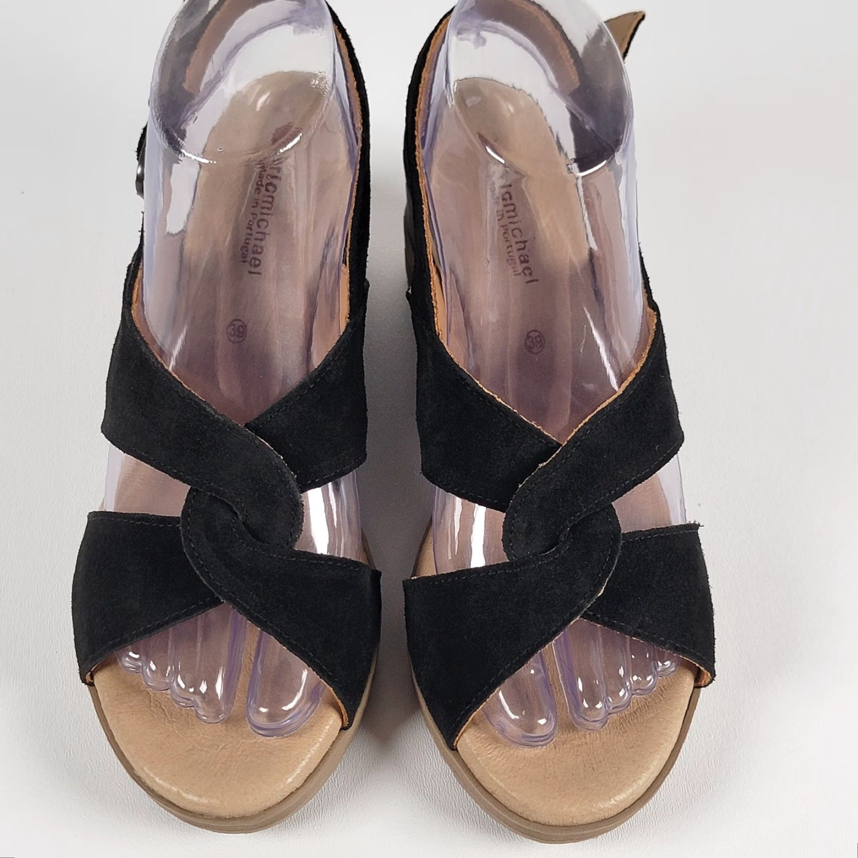 Vintage Eric Michael BOSTON Black Suede Platform Heel Sandals Open Toe Leather Women 8 EU40/US8 Block Heel Platform Summer Spring Fall Size US 8 / IT 38 - 2 Thumbnail