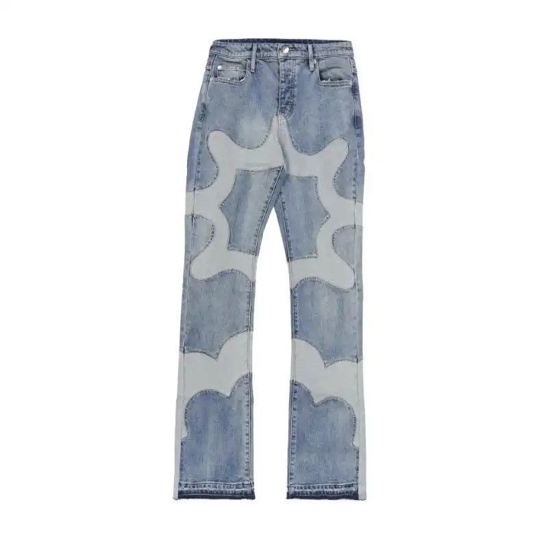 American High Street Patchwork Pattern Embroidered Jeans