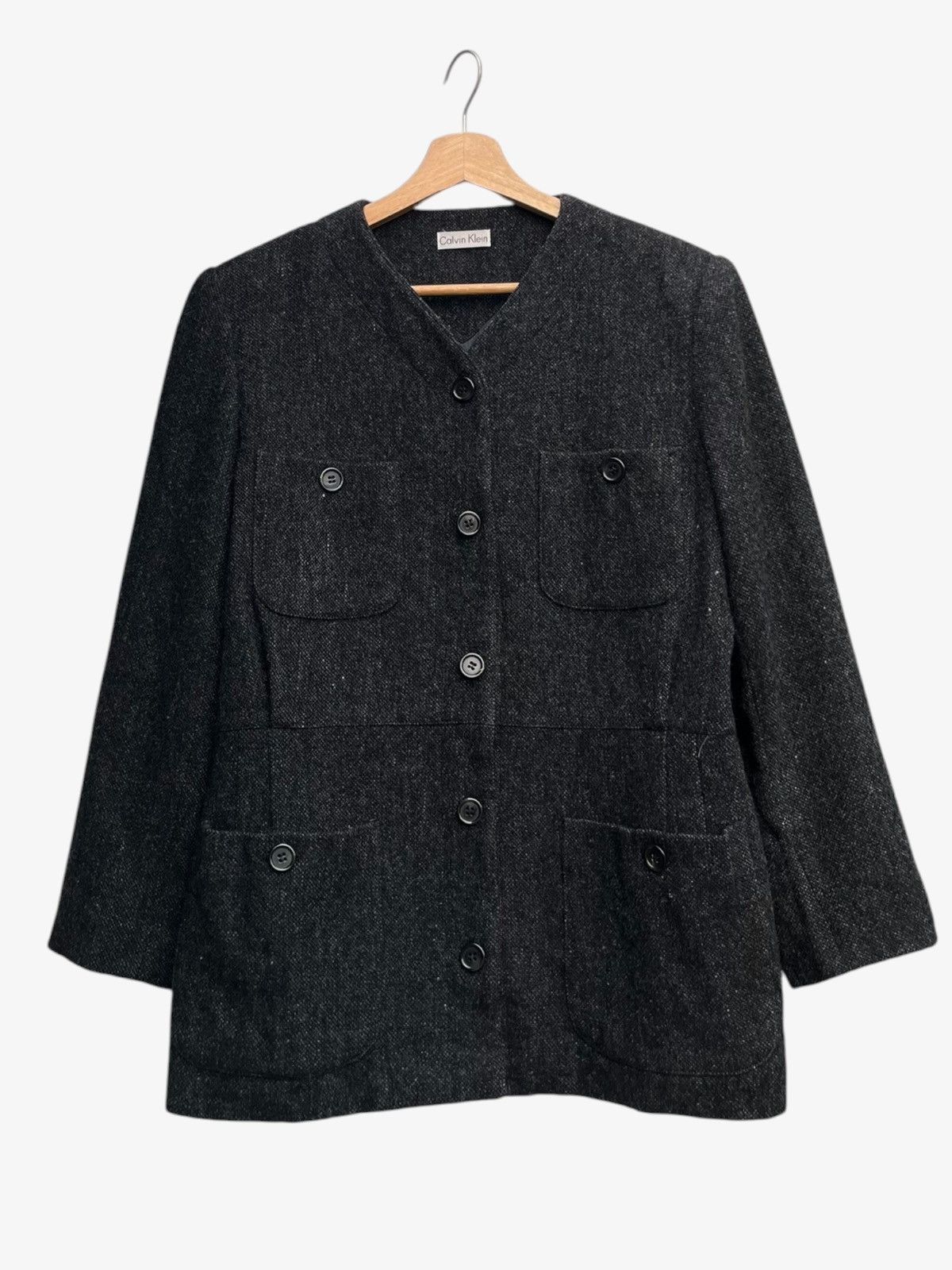 Calvin Klein Calvin Klein by Onward Collarless Tweed Wool Utility Shacket Size L / US 10 / IT 46 - 1 Thumbnail