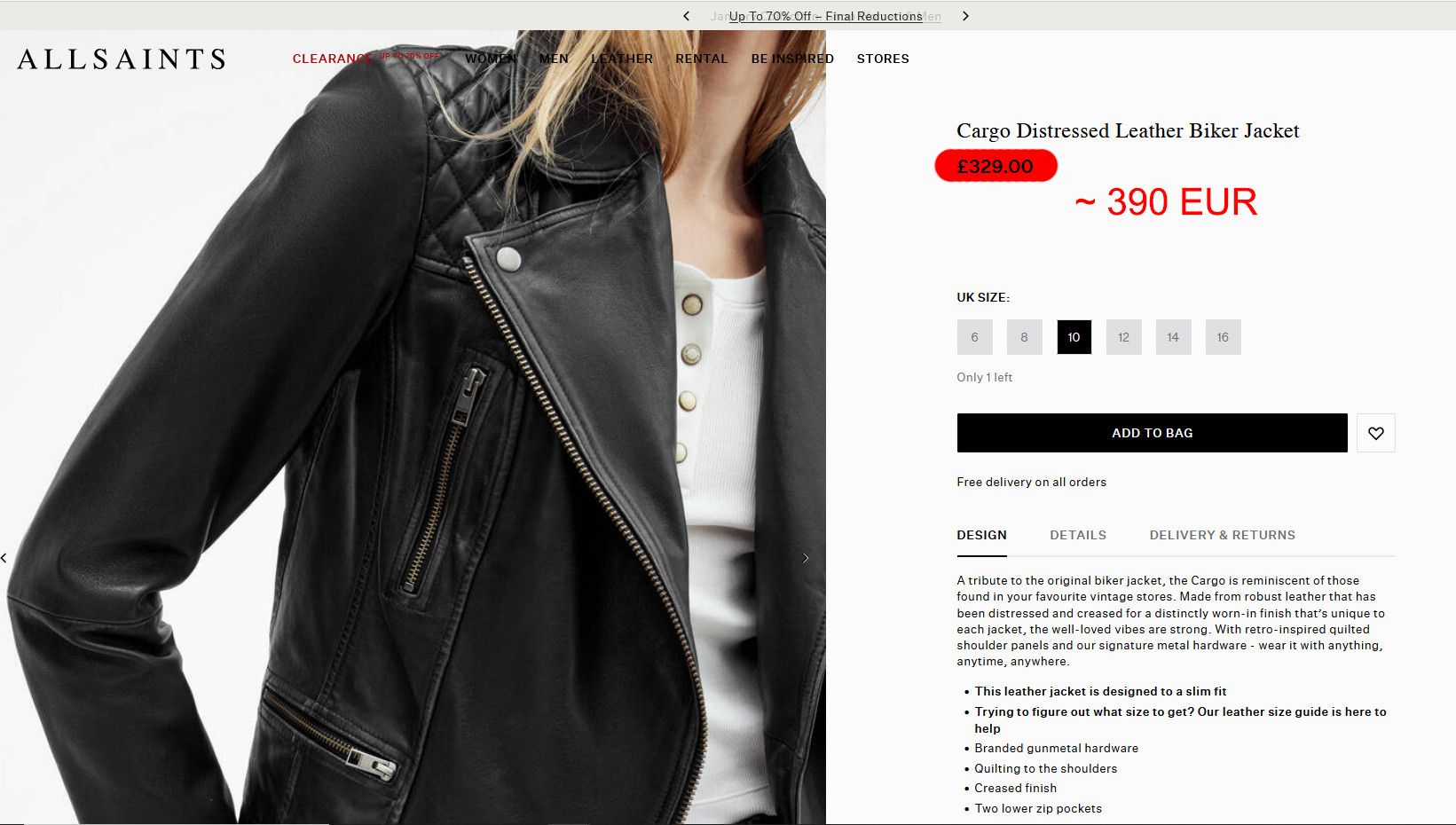 Allsaints MSRP 390€ Biker Leather Jacket M, black, used-look, short Size M / US 6-8 / IT 42-44 - 2 Thumbnail