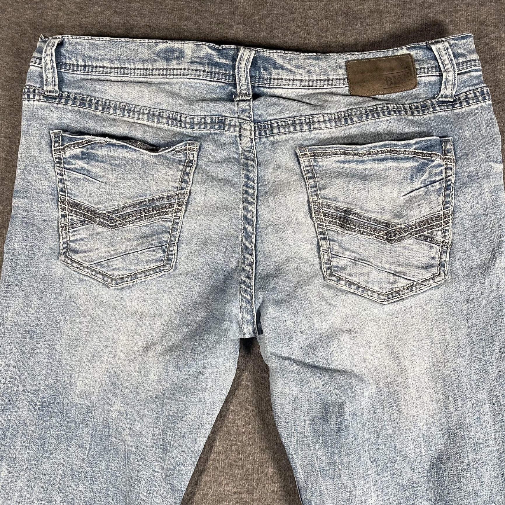 BKE BKE Jake Straight Jeans Mens 40x30 Light Wash Blue Denim Distressed Stretch Size US 40 / EU 56 - 3 Thumbnail