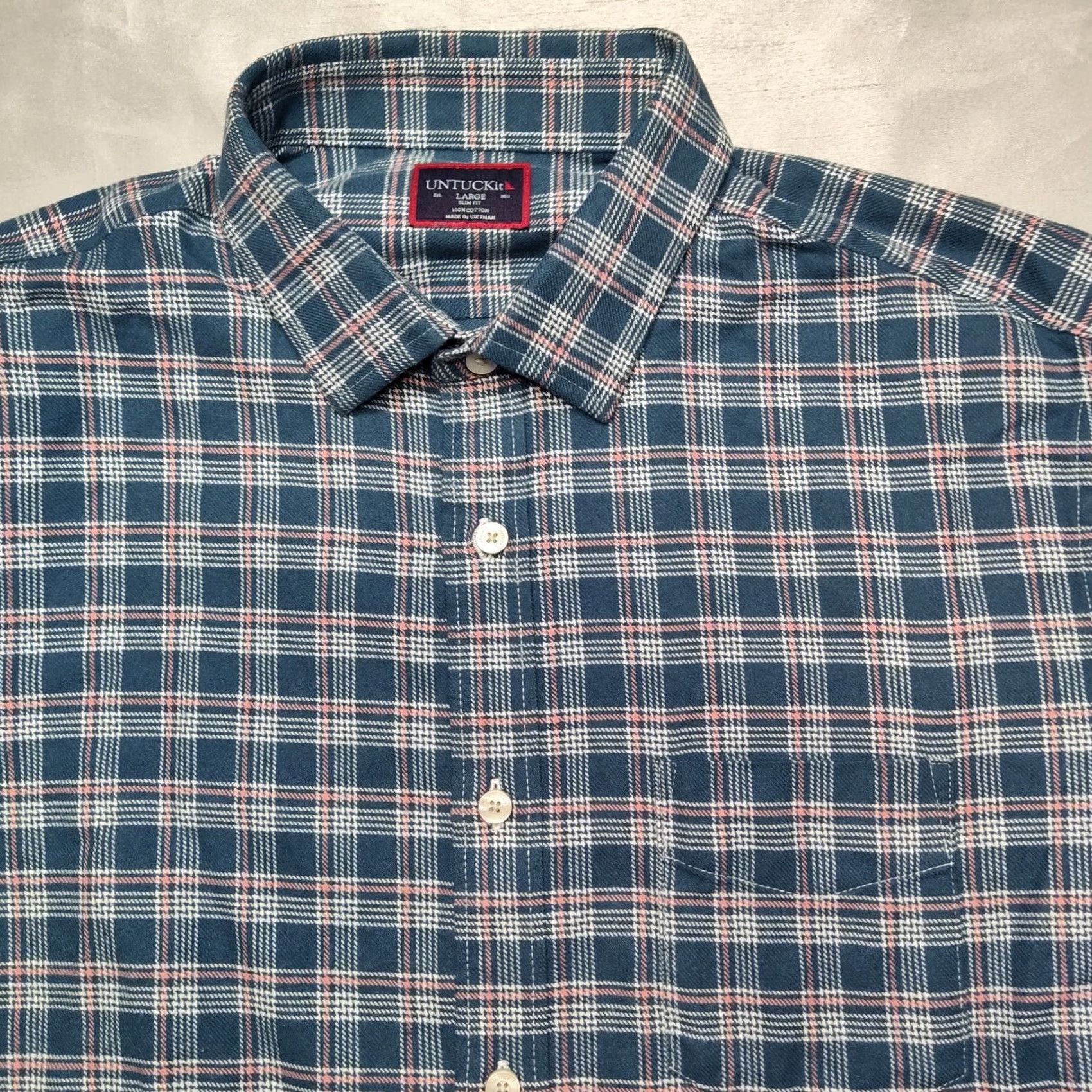 UNTUCKit UNTUCKit Balthazar Men L Blue Plaid Slim Fit Cotton Flannel Shirt Size US L / EU 52-54 / 3 - 2 Thumbnail