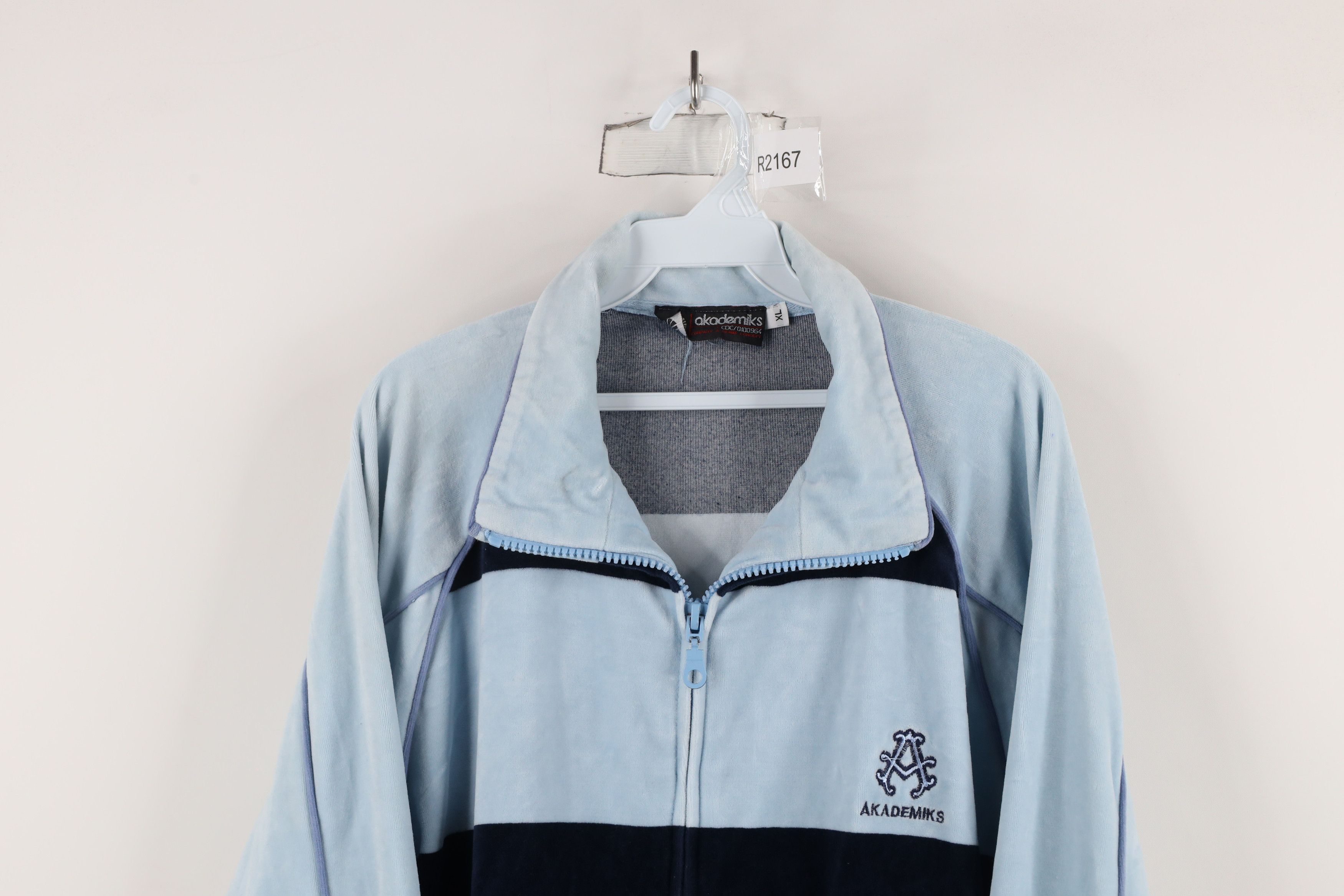 Akademiks × Vintage Vintage 90s Akademiks Striped Velour Full Zip Jacket Blue Size US XL / EU 56 / 4 - 2 Thumbnail