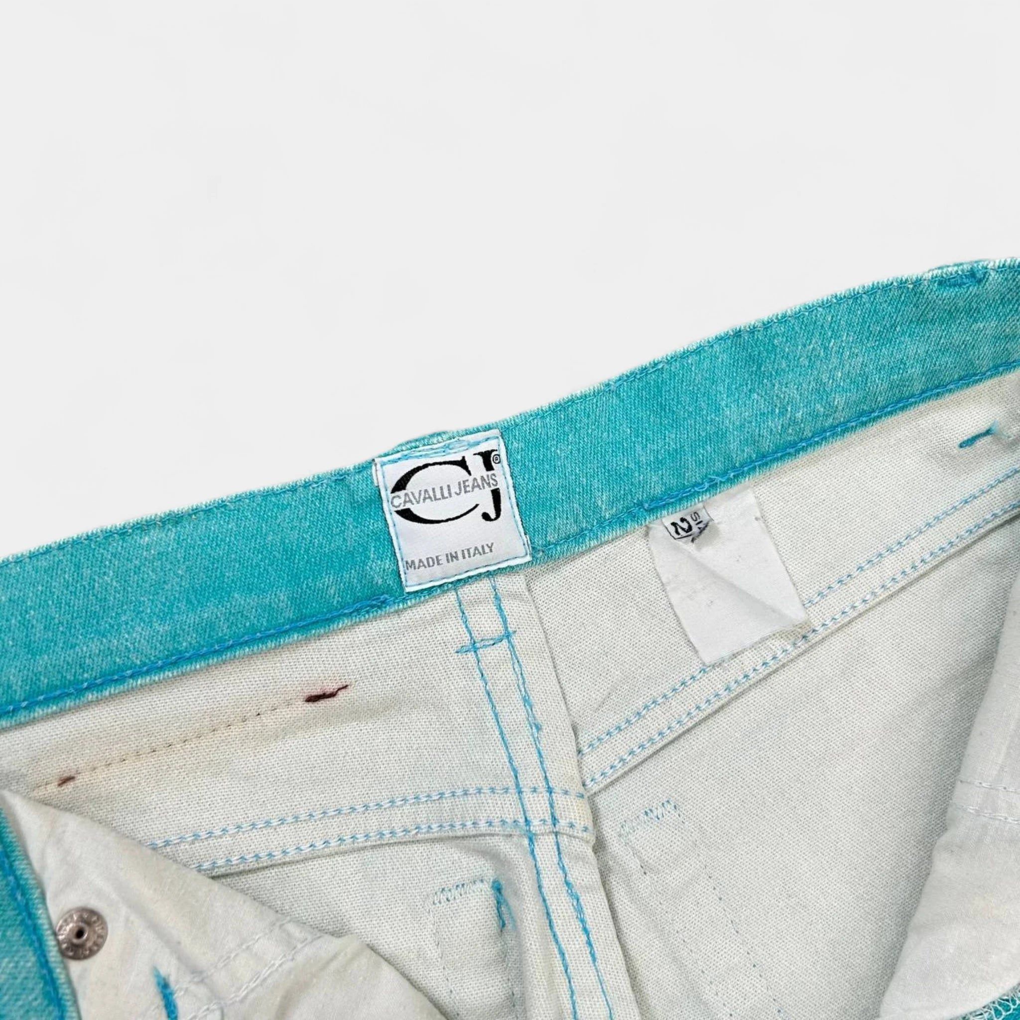 Roberto Cavalli Cavalli Jeans 2000's Turquoise Printed Effect Denim Pants Size US 31 - 4 Thumbnail