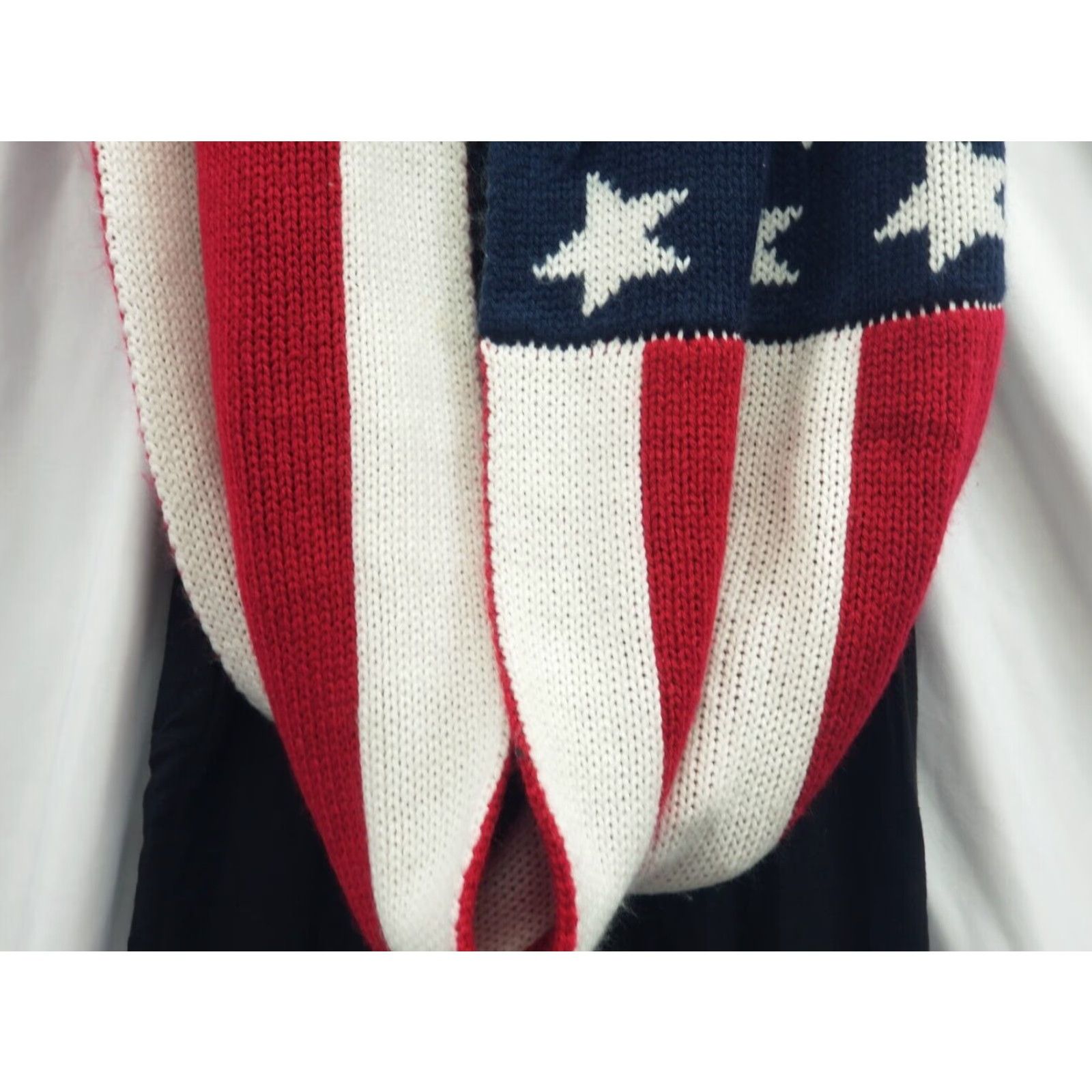 Vintage American Flag Scarf Knit Red White Blue Stars Stripes Patriotic 4th Of July Size ONE SIZE - 2 Thumbnail