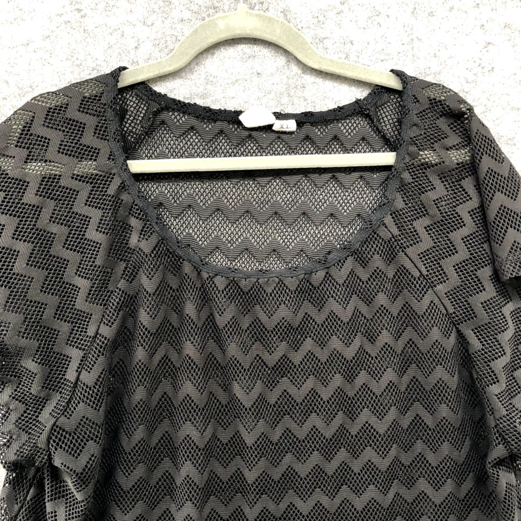 Vintage LAGACI Blouse Shirt Women's XL Black Cotton Blend Round Neck Zigzag Seethrough Tunic 2000s Event Boys? No.-End: Womens Size XL / US 12-14 / IT 48-50 - 2 Thumbnail