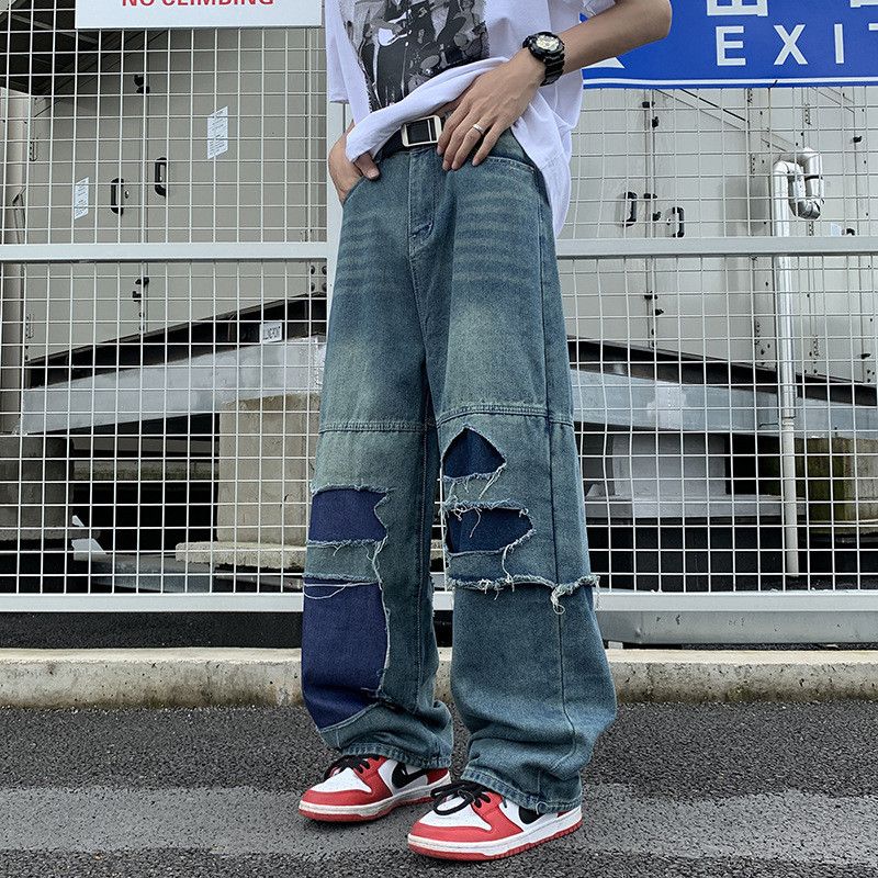 Japanese Brand × Jean Retro loose straight leg wide leg ripped jeans Size US 32 / EU 48 - 1 Thumbnail