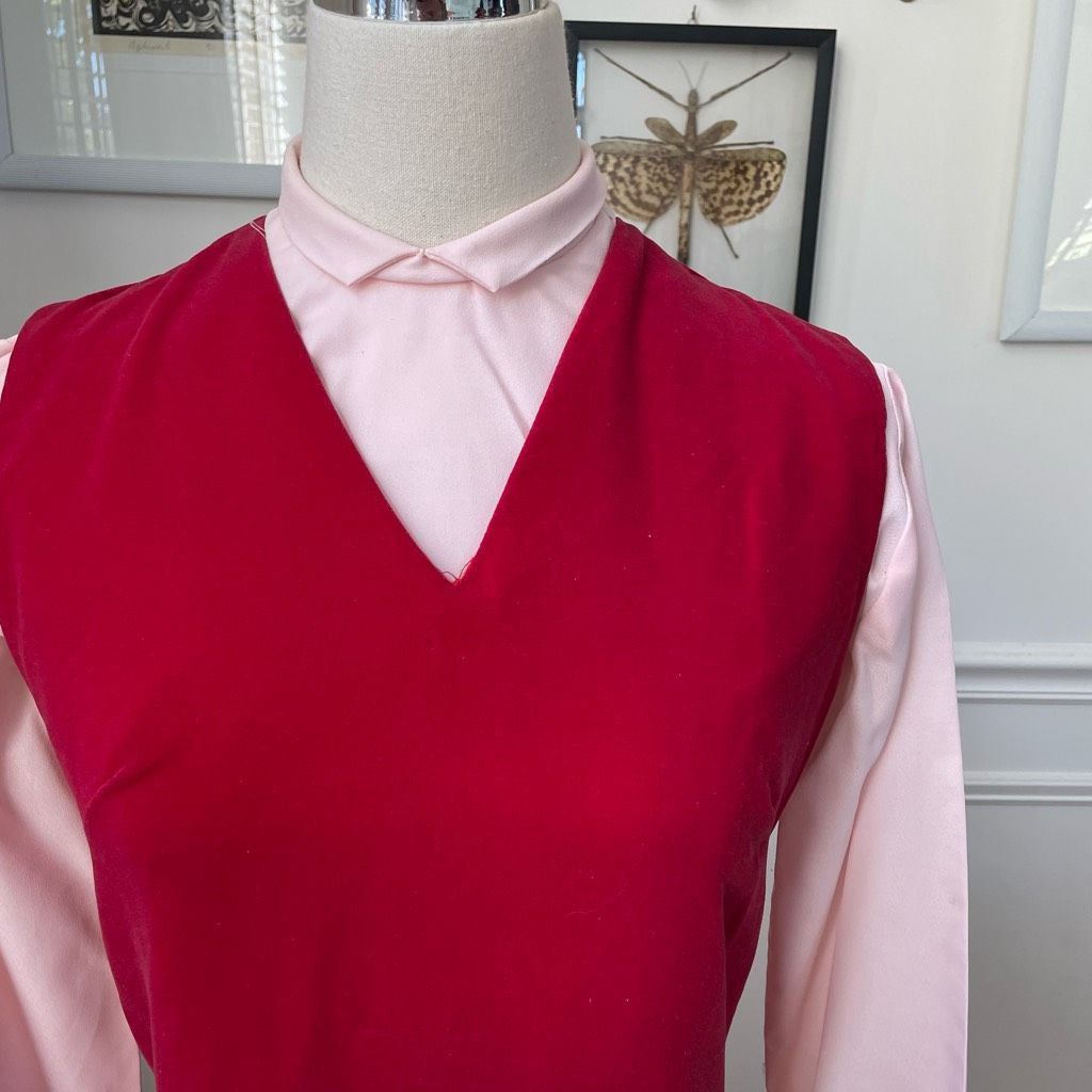 Vintage Vintage 60s Red Velveteen Shift Dress Pink Cropped Blouse XS Size XS / US 0-2 / IT 36-38 - 2 Thumbnail