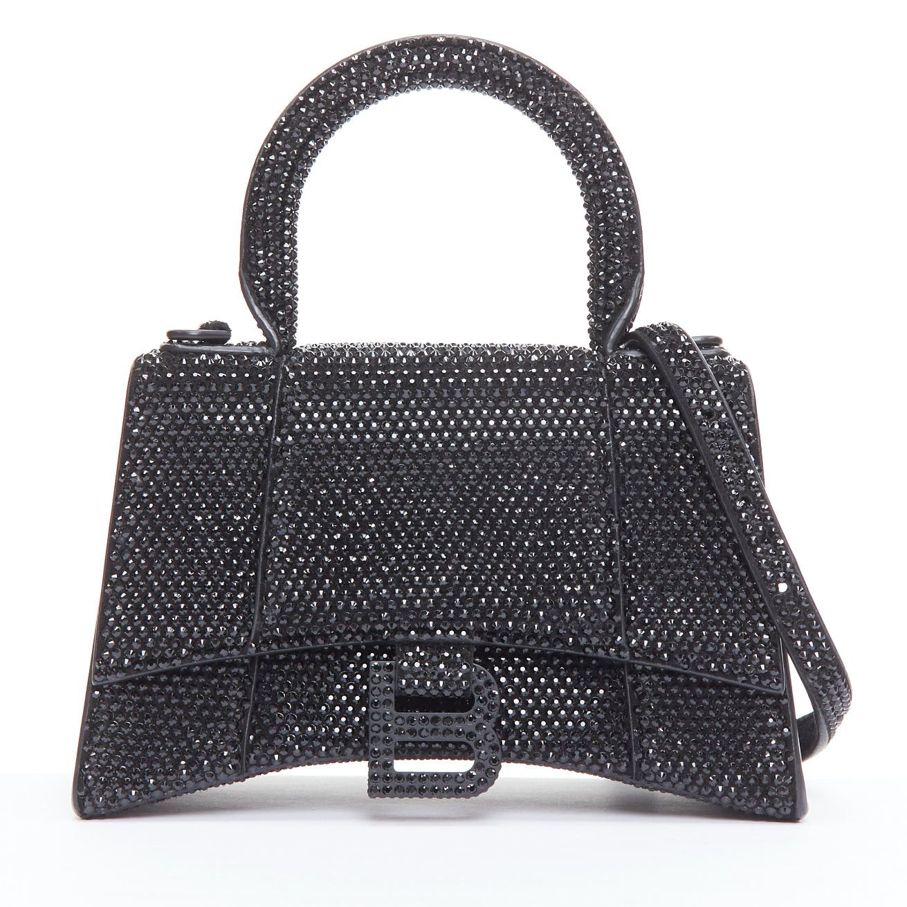 Balenciaga BALENCIAGA Demna Hourglass XS black strass crystal leather crossbody bag Size ONE SIZE - 1 Thumbnail