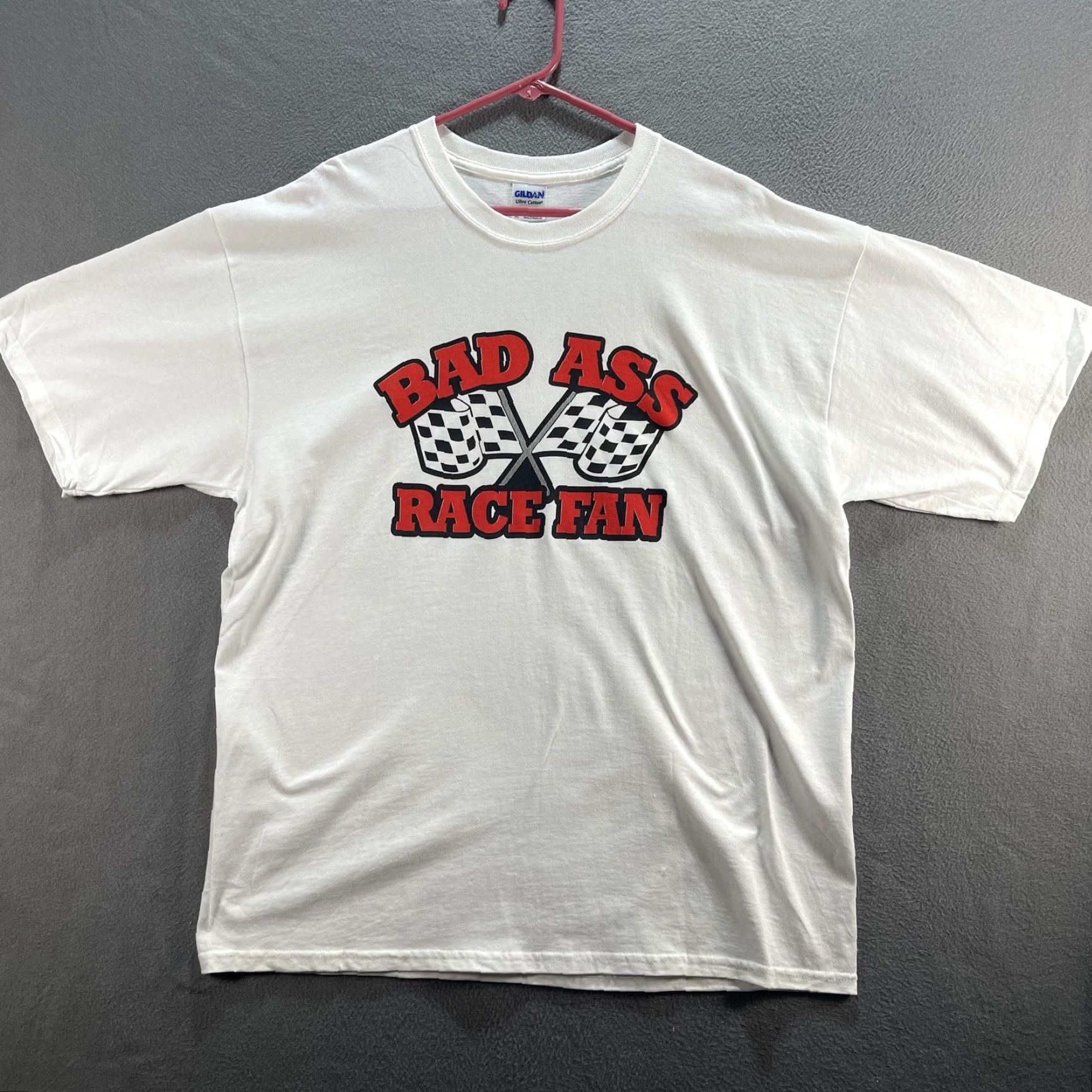 Gildan Gildan Shirt Mens XL White Bad Ass Race Fan Funny Racing Graphic Cotton Tee Size US XL / EU 56 / 4 - 2 Thumbnail