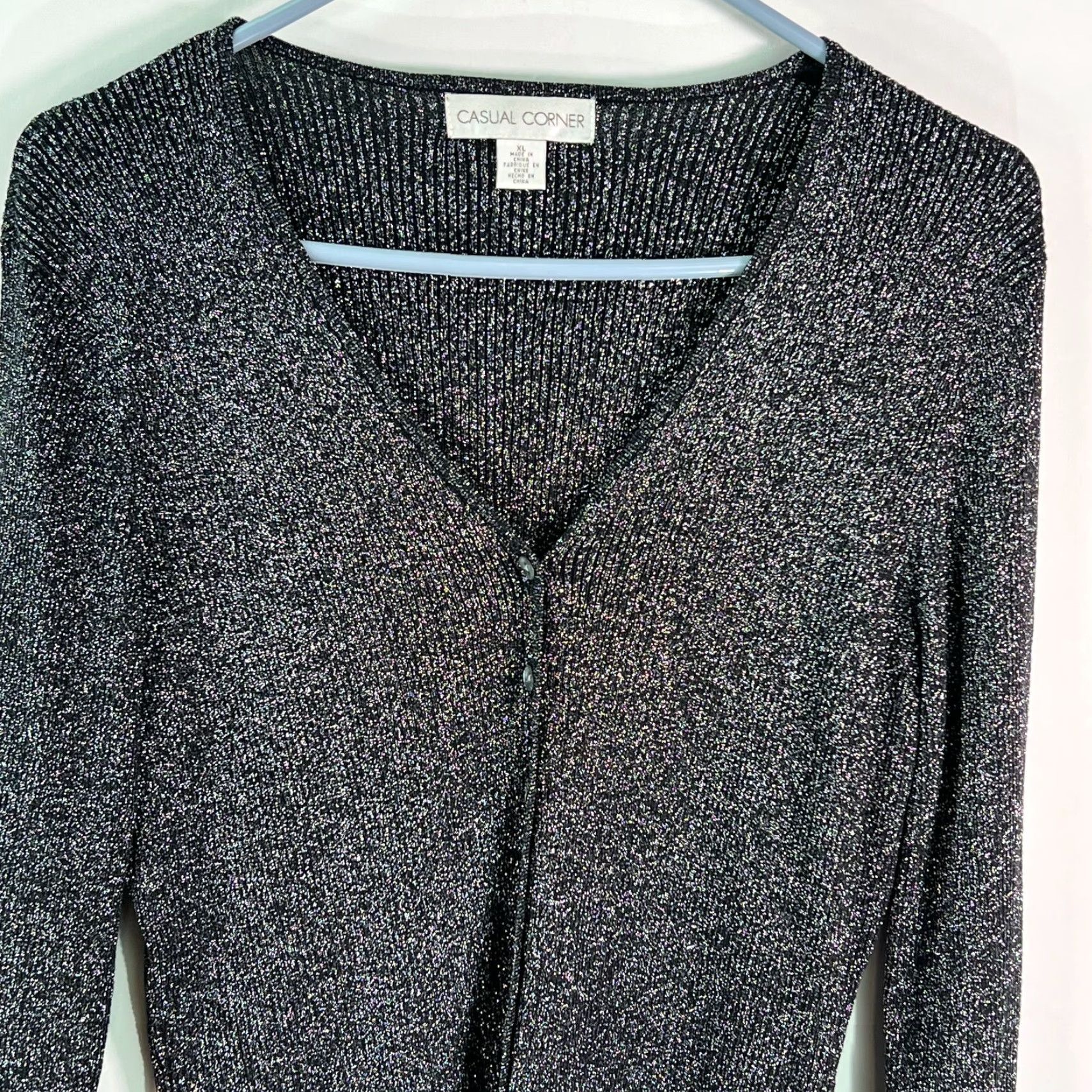 Vintage Casual Corner Womens Cardigan XL Long Sleeves Stretch Black Textured Sweater Size XL / US 12-14 / IT 48-50 - 3 Thumbnail