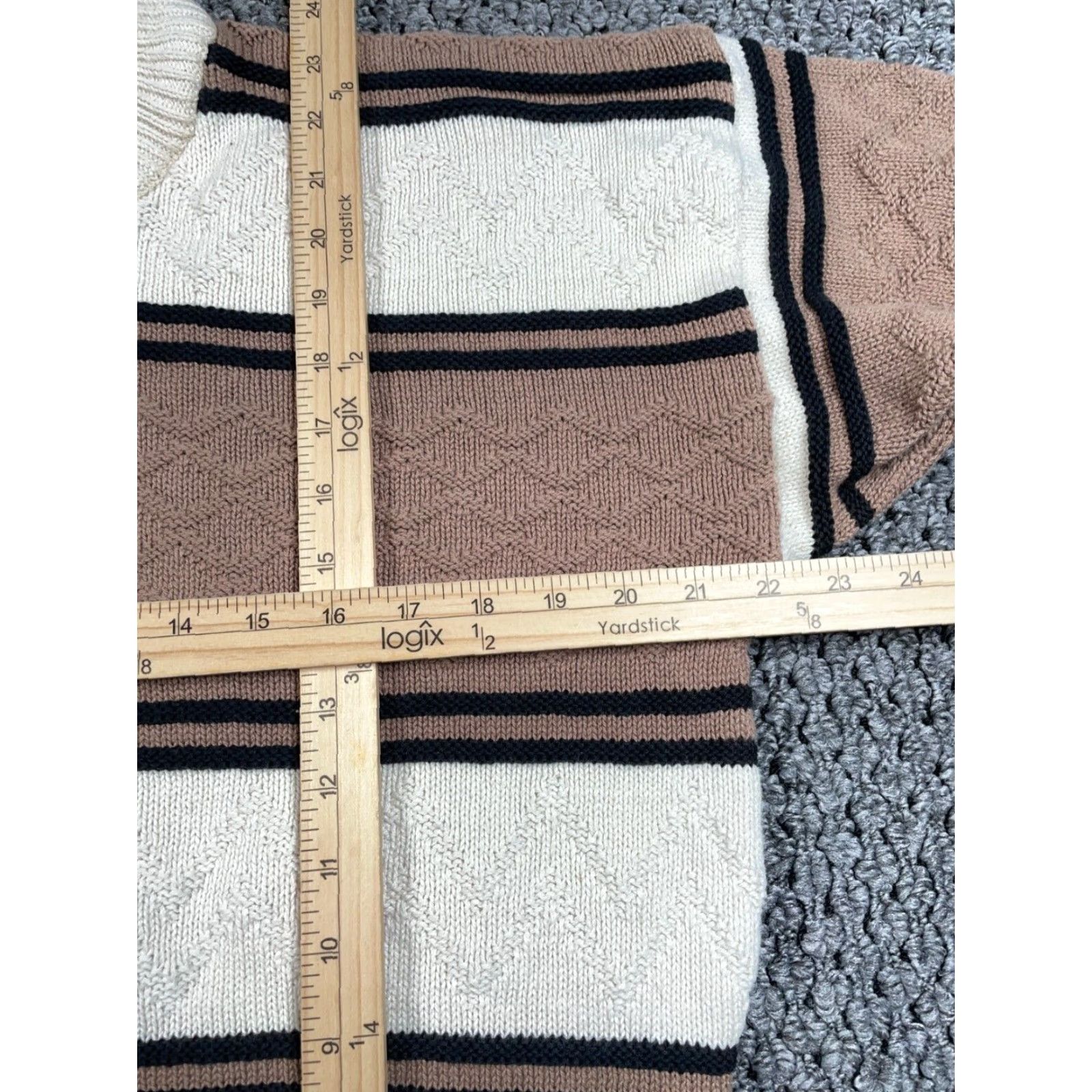 Sears VINTAGE Sears 80s Striped Sweater Adult Large Beige Brown Chunky-Knit Preppy Mens Size US L / EU 52-54 / 3 - 5 Thumbnail